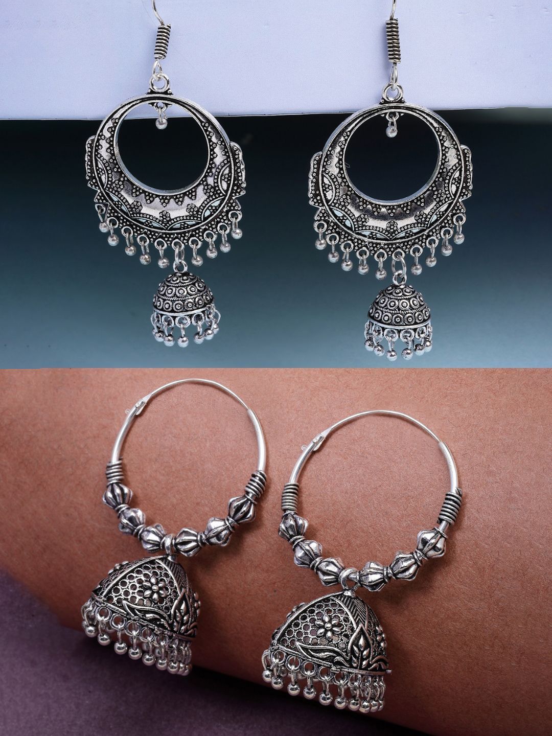 Traditional Oxidized Artificial Indian Jhumka Earrings | Ethnic Women's Jewelry