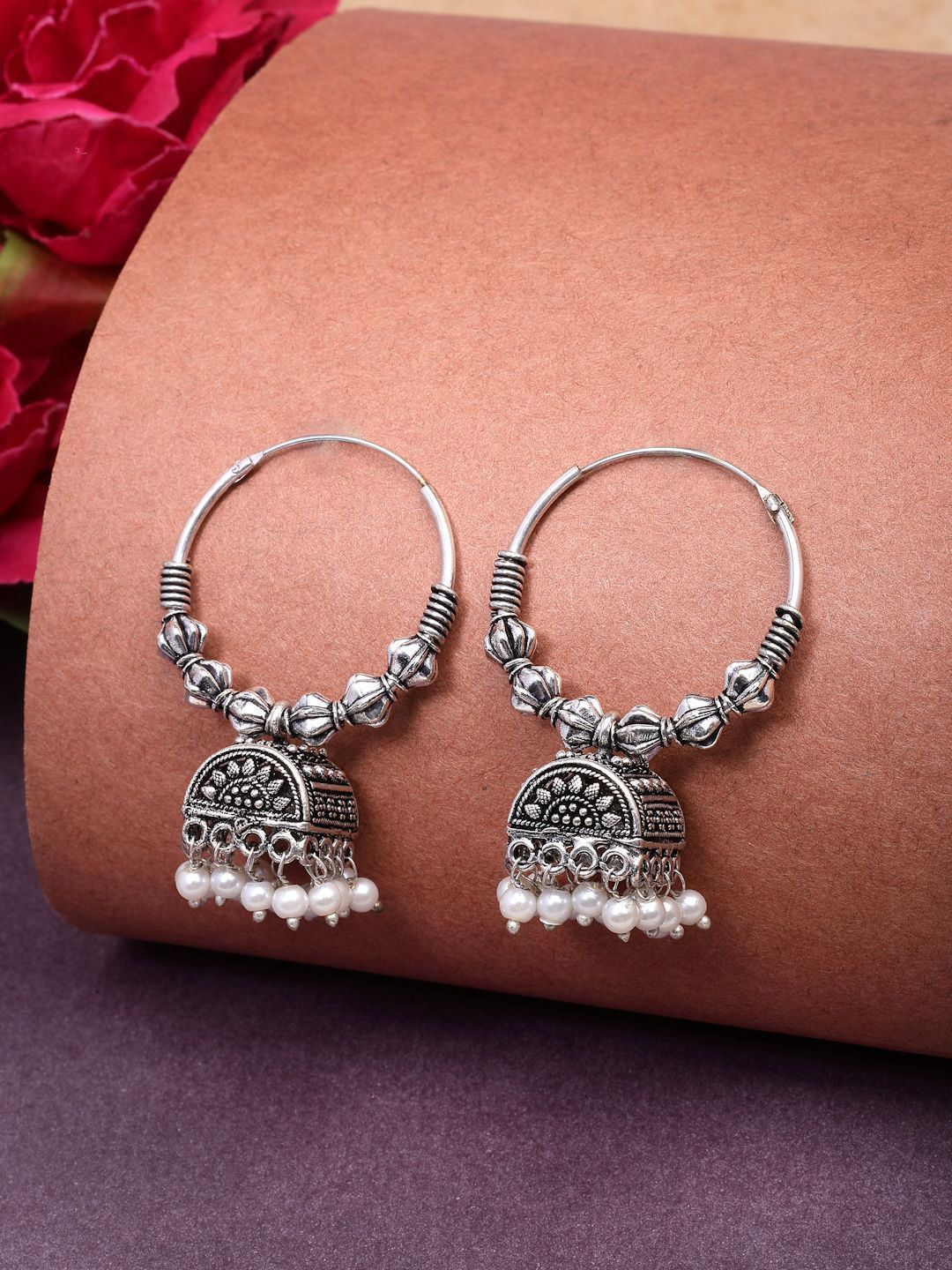 Traditional Oxidized Jhumka Earrings for Women | Artificial Silver-Look with Pearls