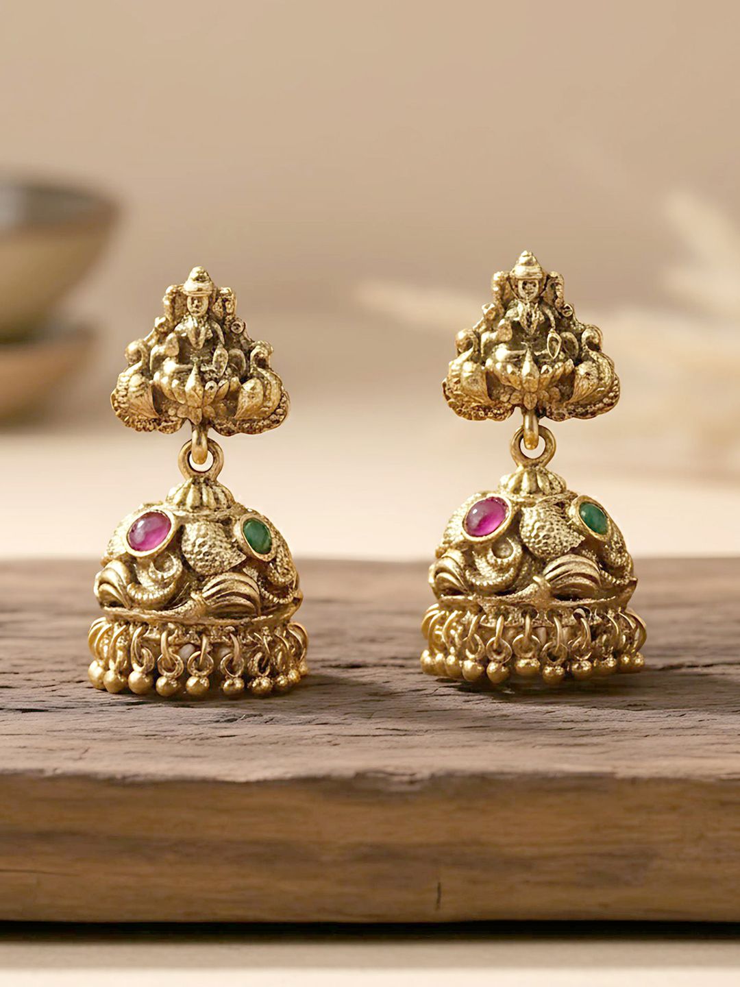 Traditional Temple Design Jhumkas | Gold Plated Earrings Online