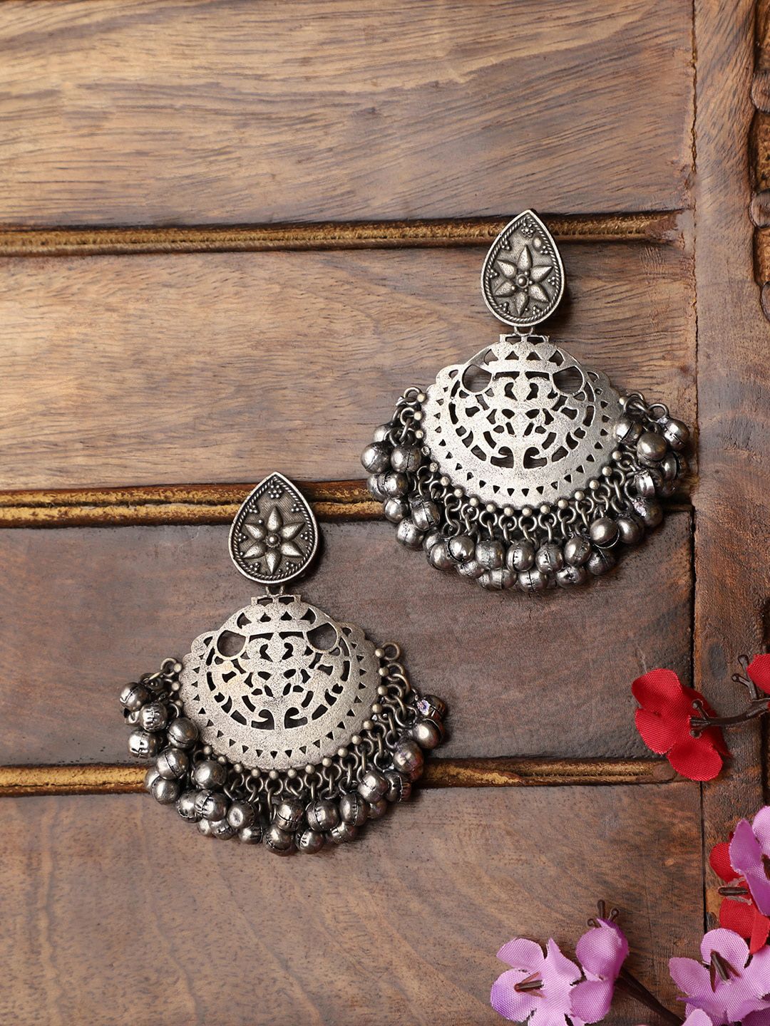 Veni Silver Plated Chandbali Jhumka for Women