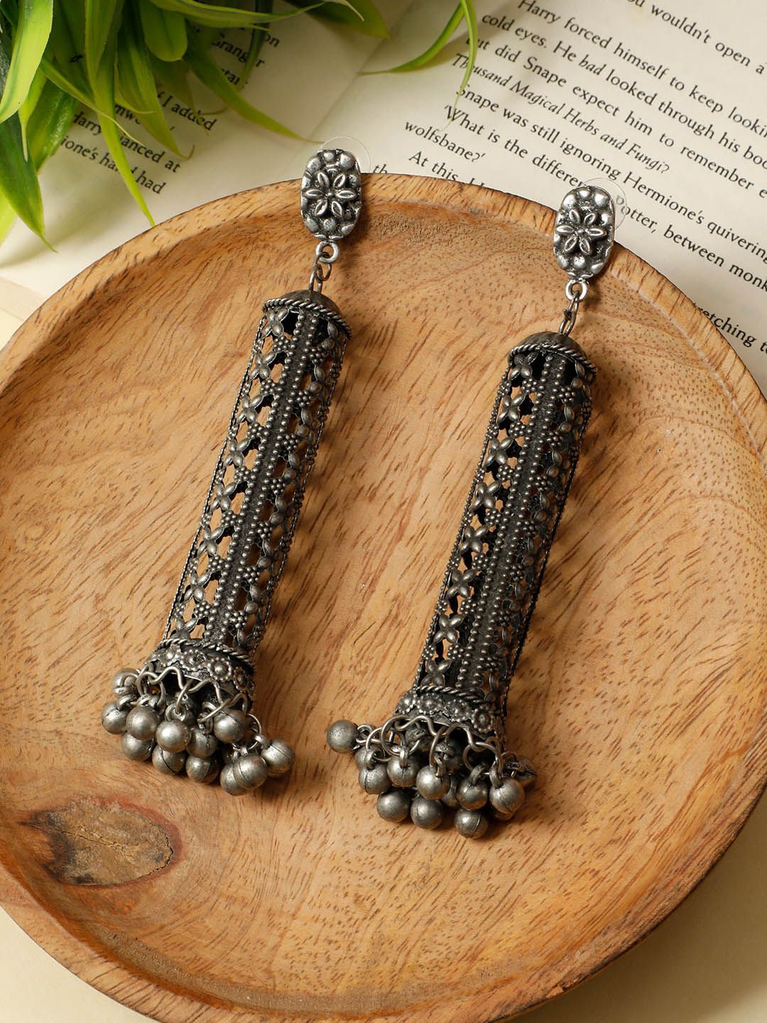 VIVAZS Silver Oxidized Contemporary Jhumka for Women