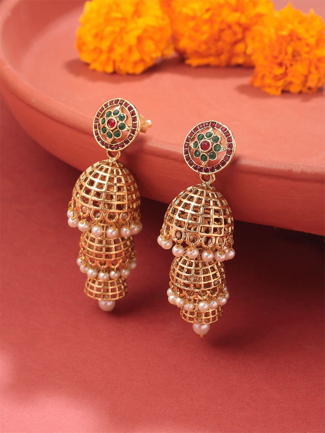 Yellow Chimes Gold Plated Dome Jhumka