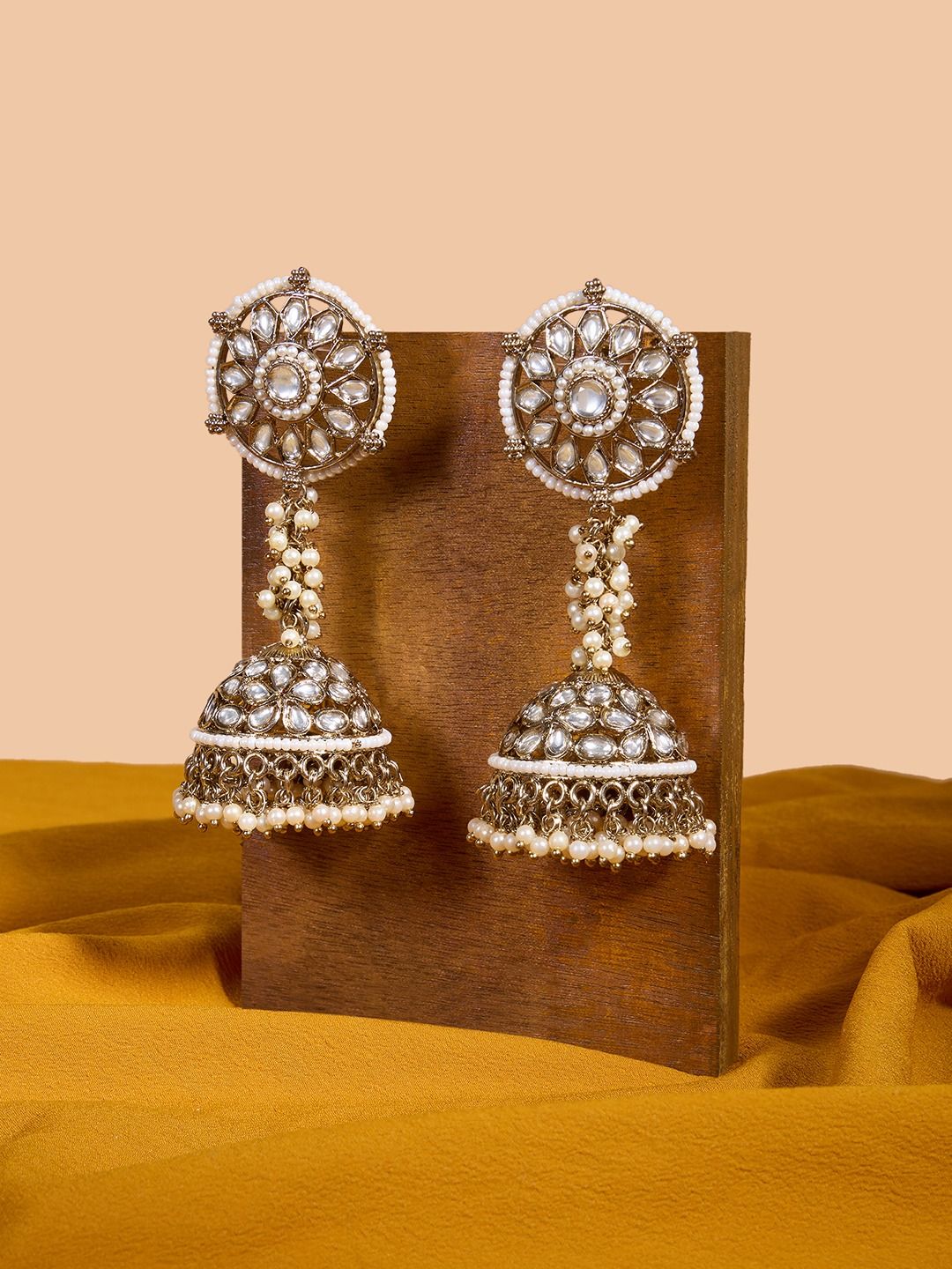 Zaveri Pearls Gold Kundan Jhumka for Women