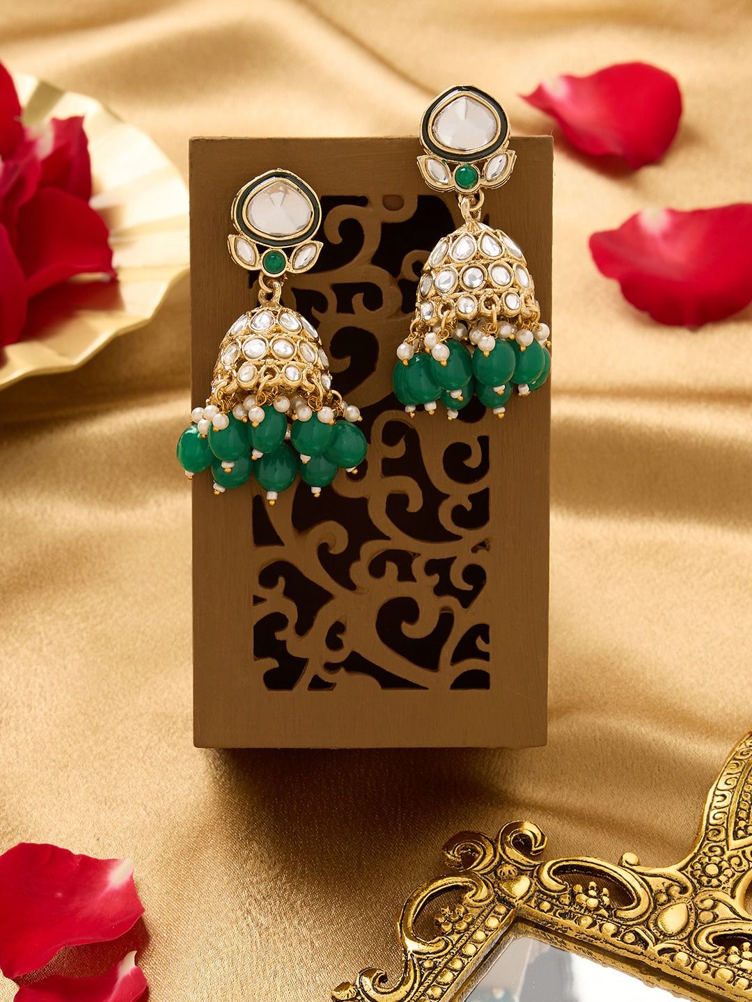 Zaveri Pearls Kundan Beaded Jhumka