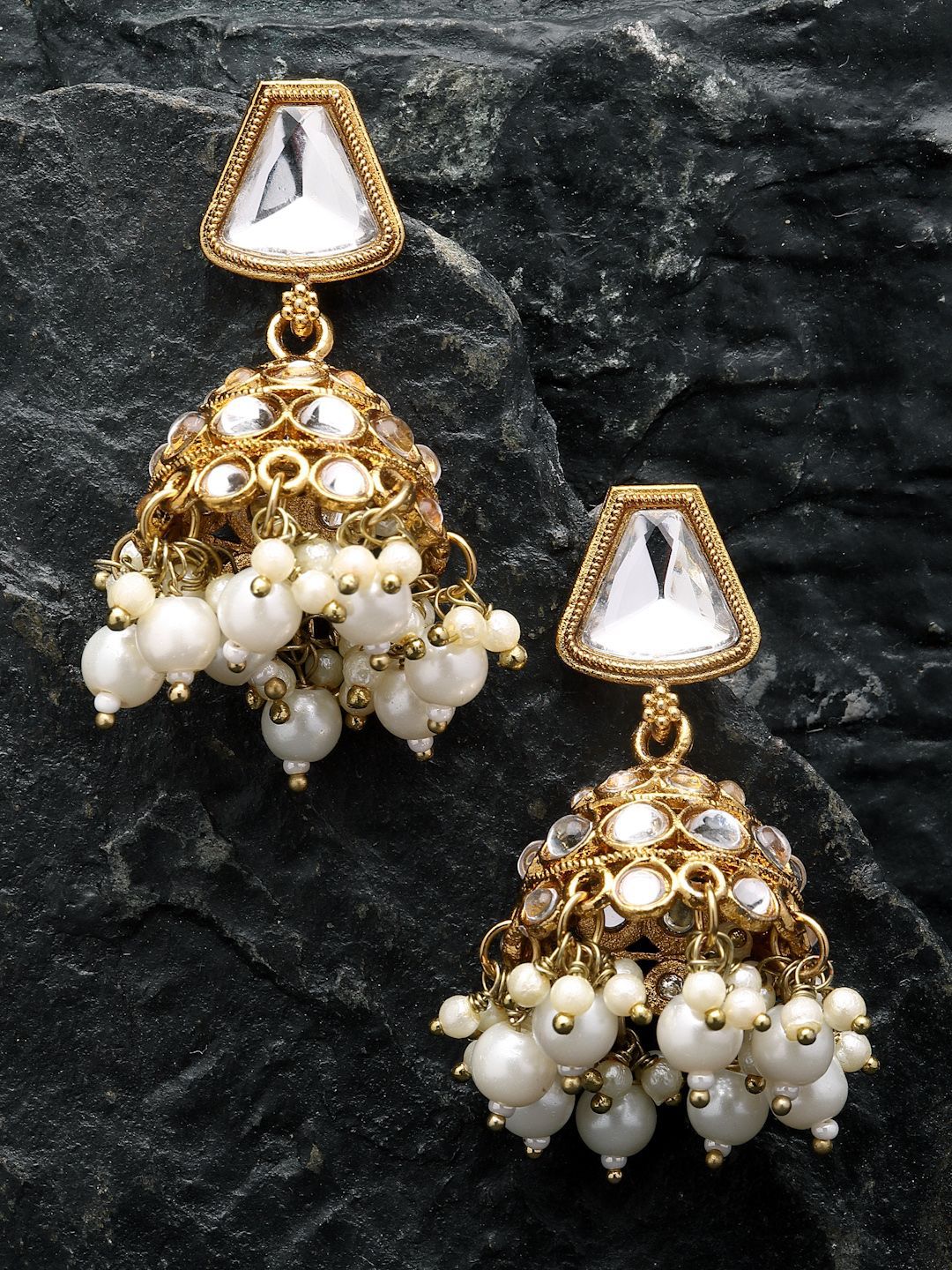 Zeneme Kundan Beaded Dome Jhumka