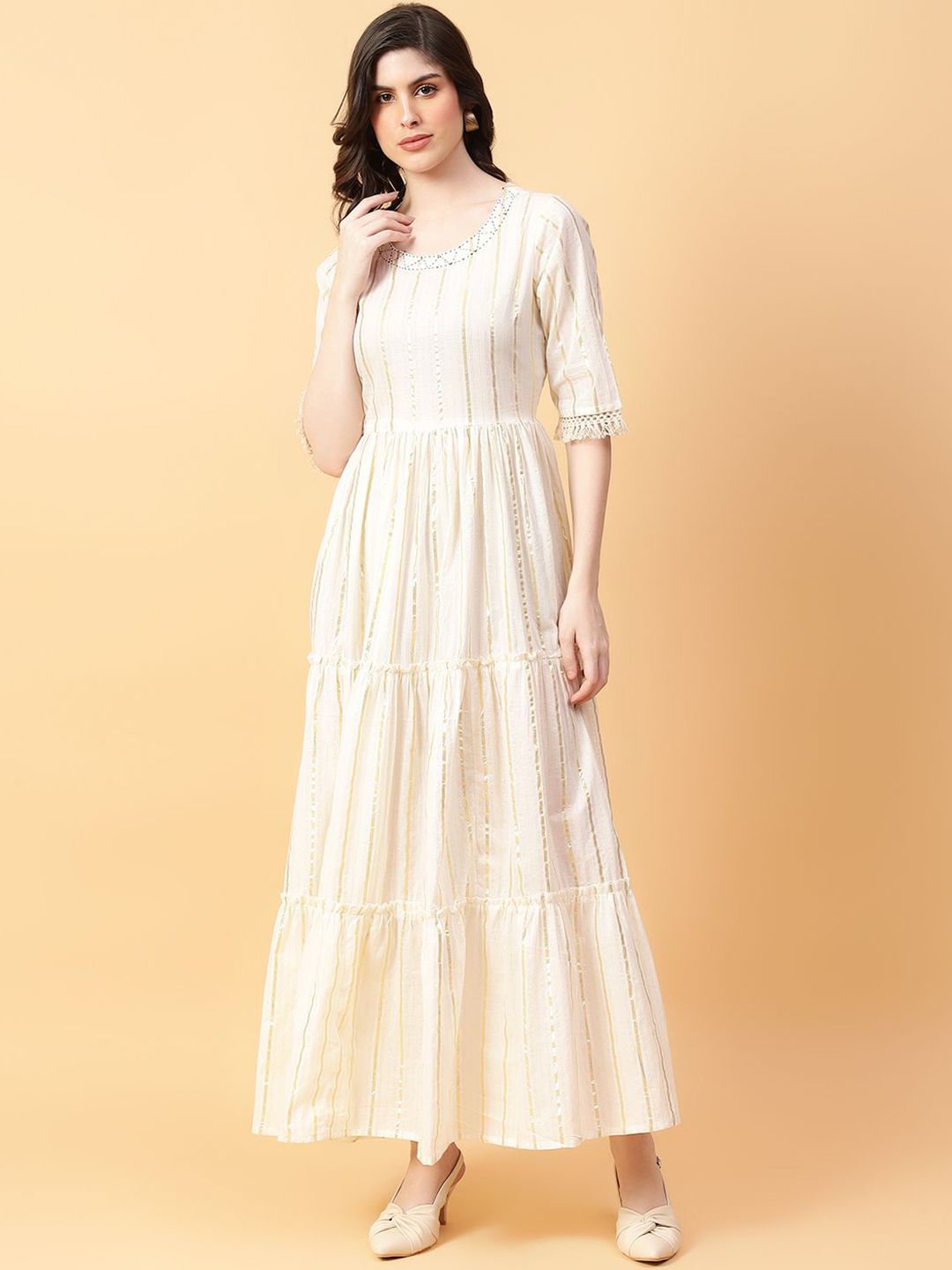 Cotton Striped Hand Work Dress