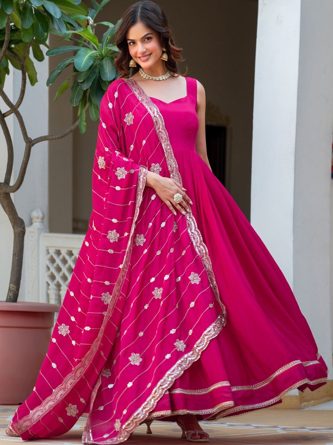 Embellished Sweetheart Fit & Flare Indo-Western Dress