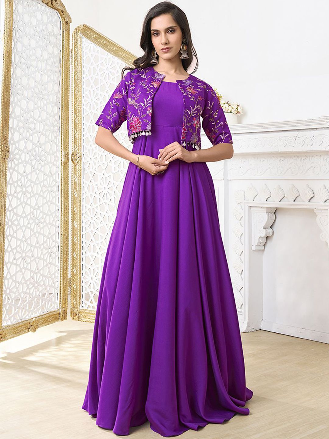Embroidered Fit & Flare Dress with Matching Jacket