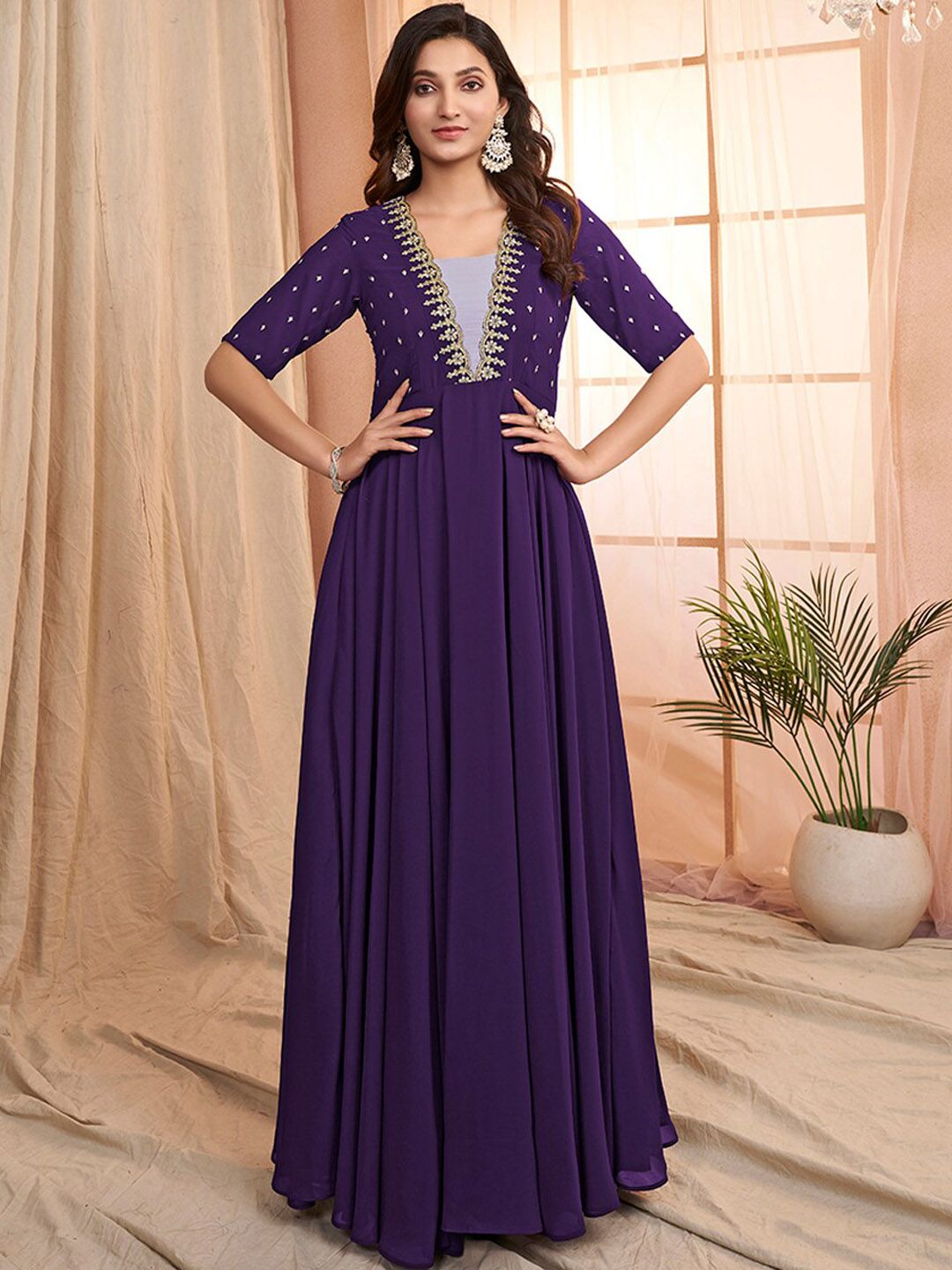Inddus Embroidered Georgette Maxi