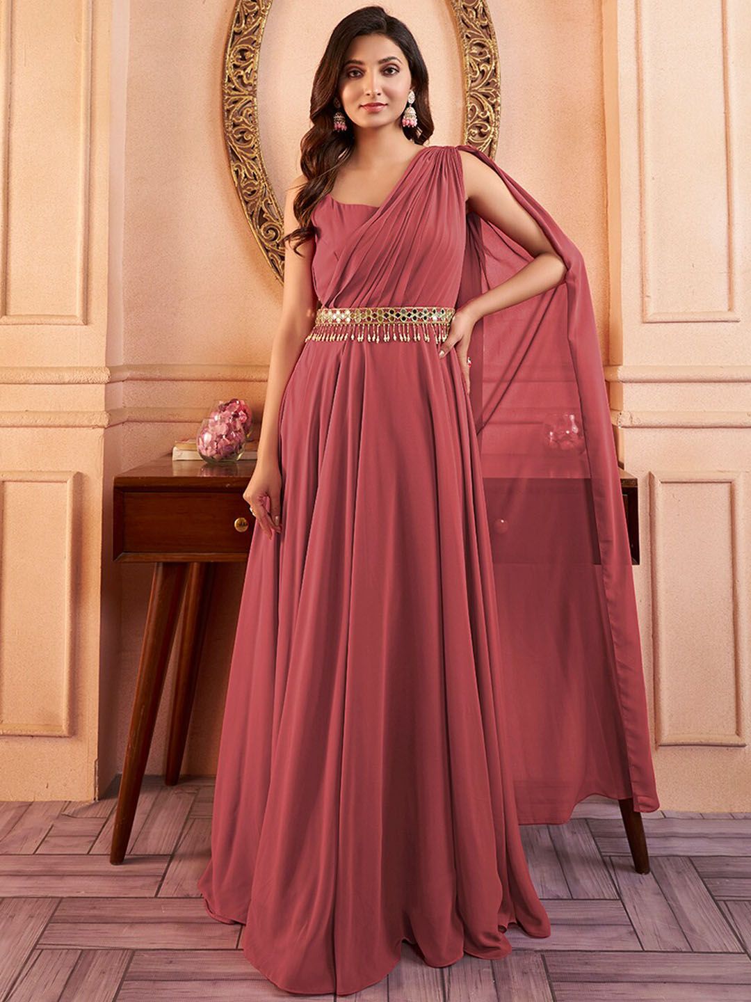 Inddus Sleeveless Belted Maxi Indo-Western & Ethnic Dress