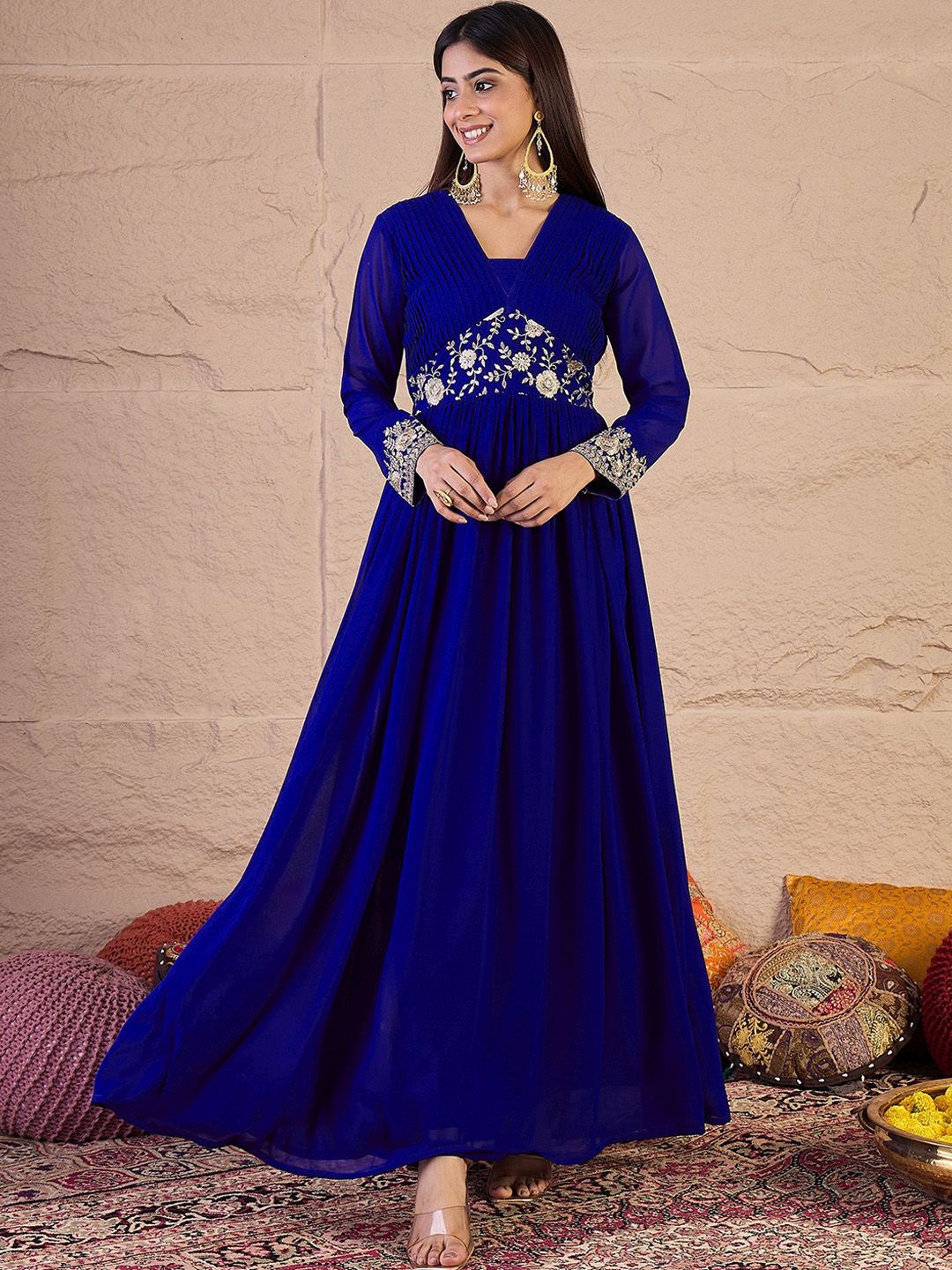 Inddus Zari & Sequinned Pleated Indo-Western & Ethnic Dress