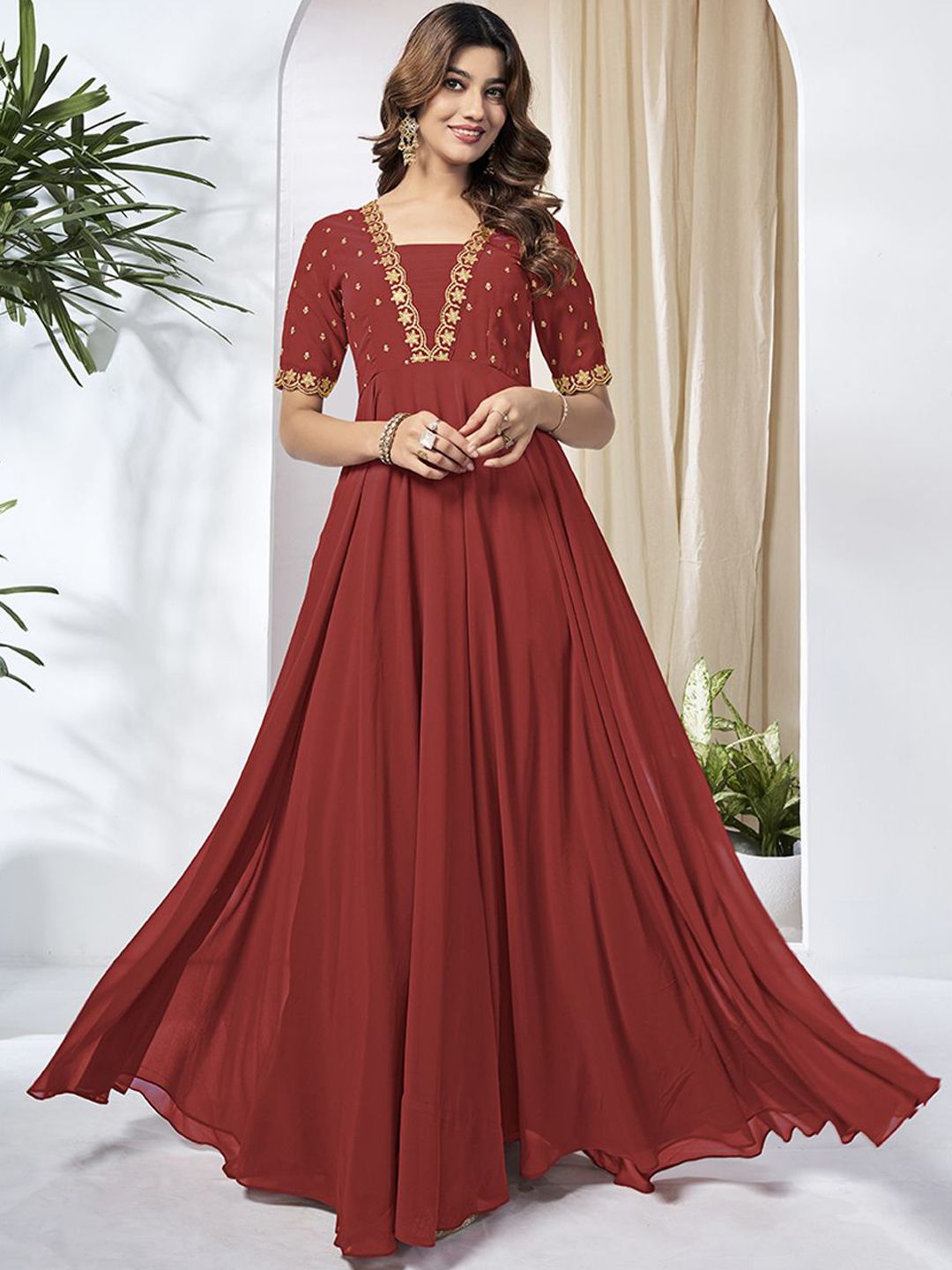 Sequined Embroidered Fit and Flare Dress