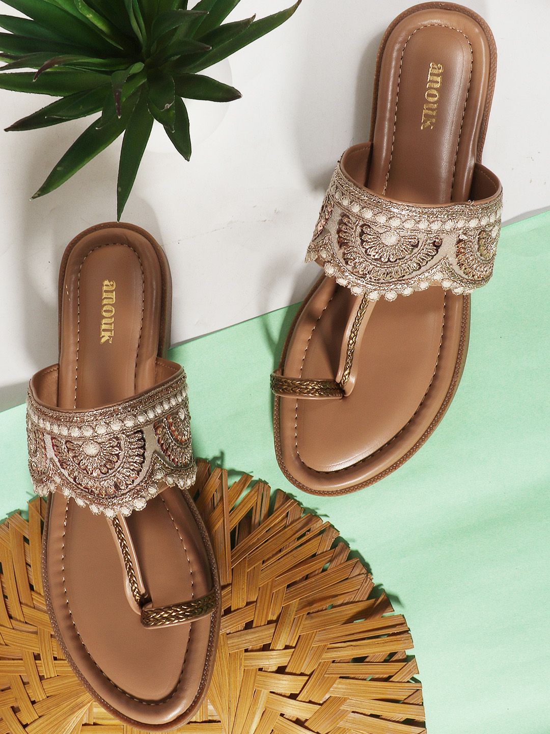 Anouk Embellished Kolhapuri Chappals for Women | Ethnic Flats