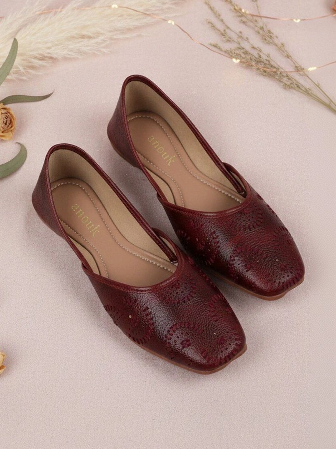 Anouk Maroon Kolhapuri Flats: Traditional Indian Footwear for Women