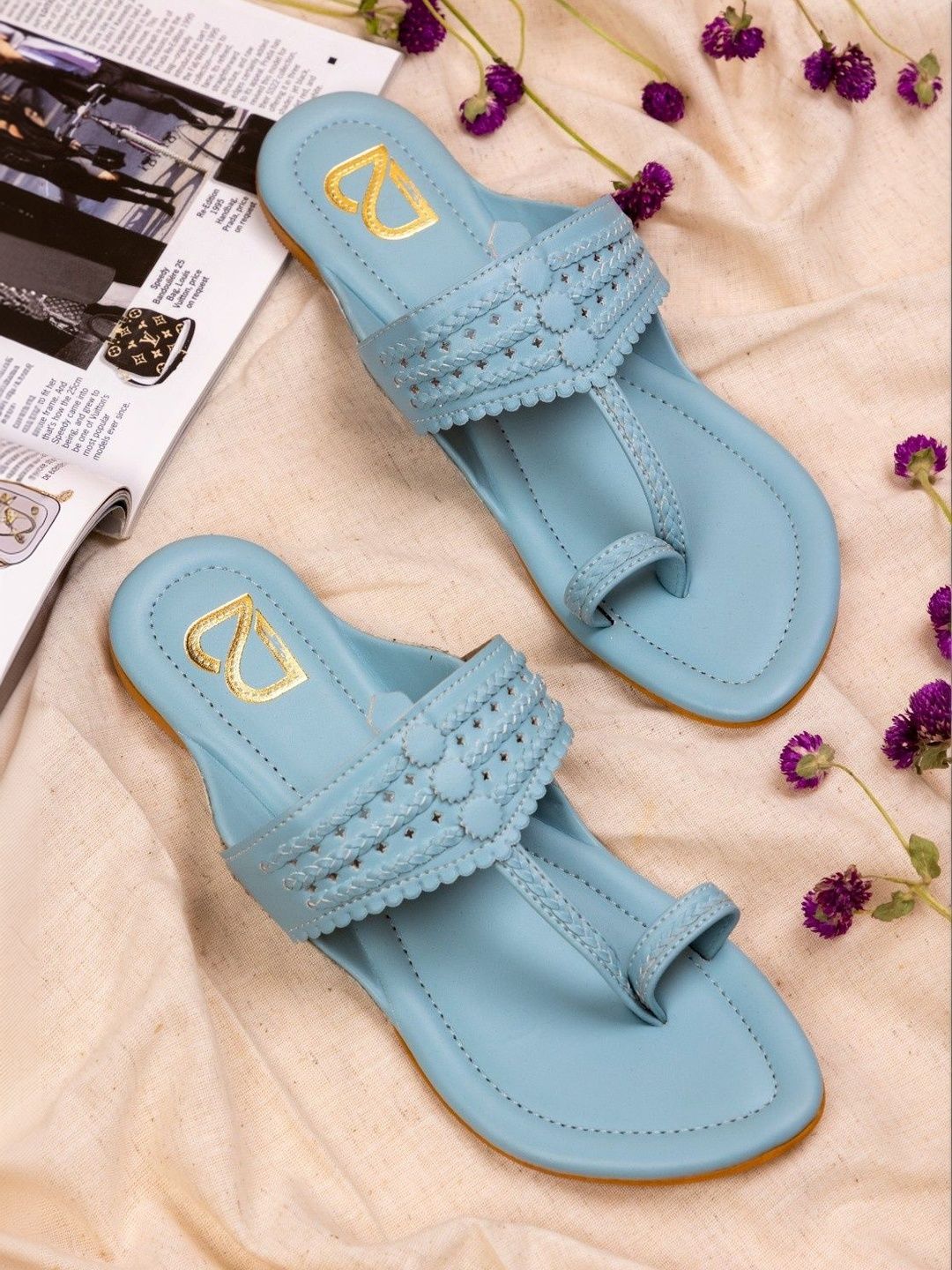 Azure Blue Kolhapuri Chappals for Women | Handcrafted Comfort Flats