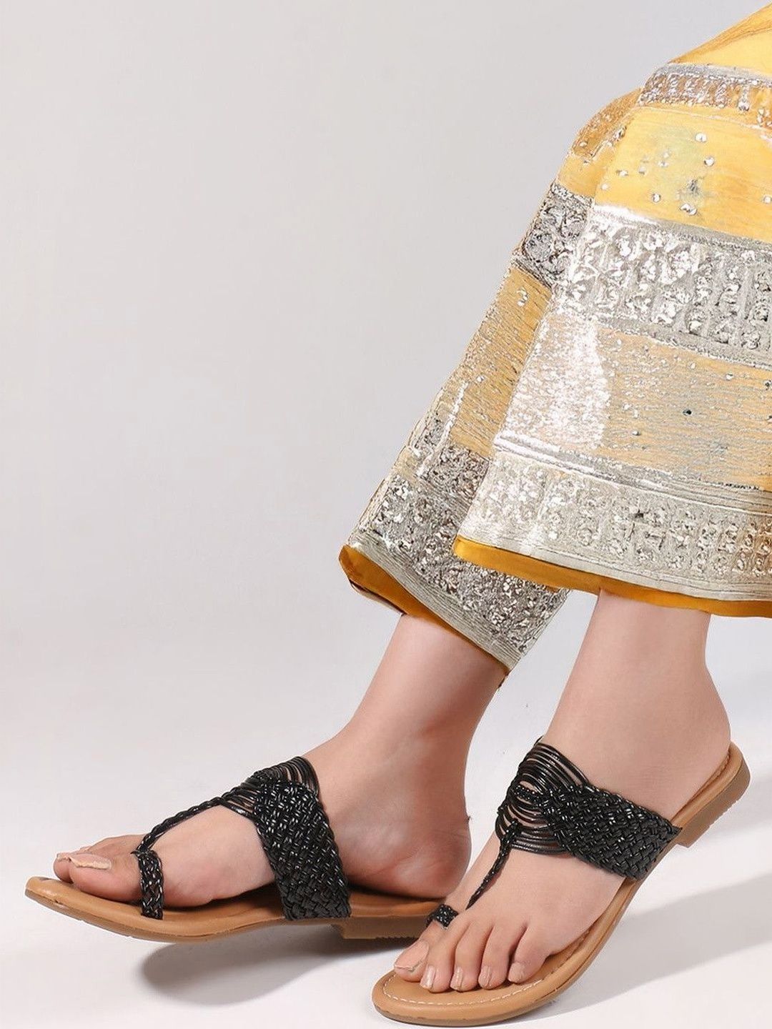 Black Braided Kolhapuri Chappals for Women - Ethnic Chic