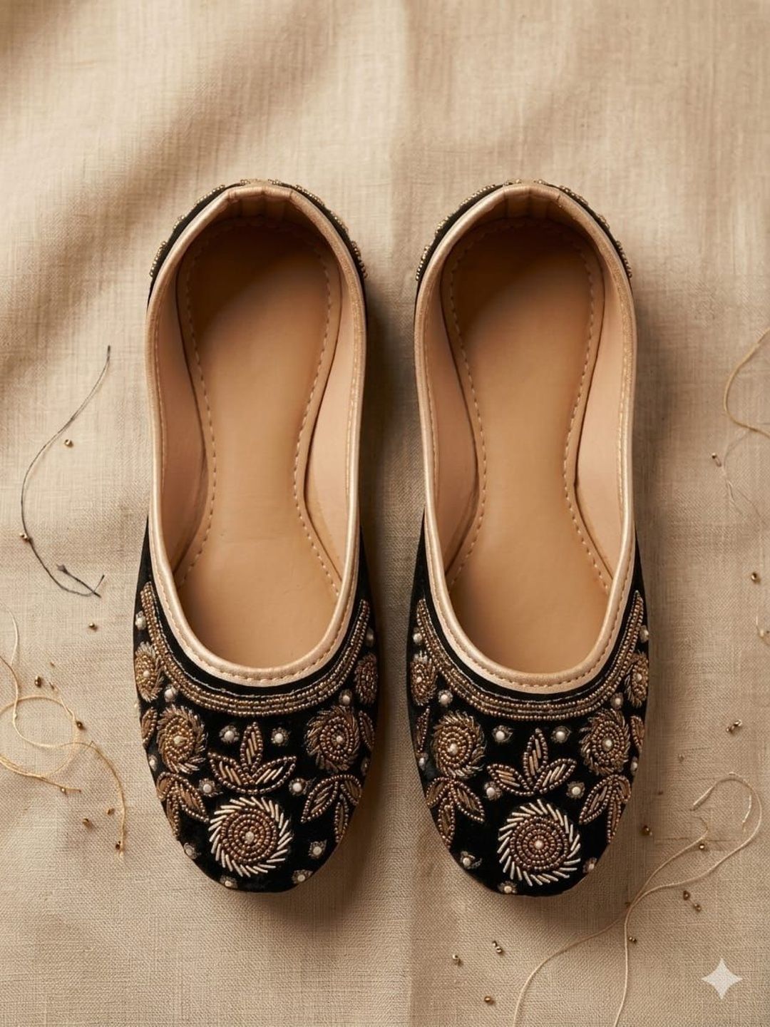 Black & Gold Embroidered Juttis | Luxurious Velvet Mojaris for Women