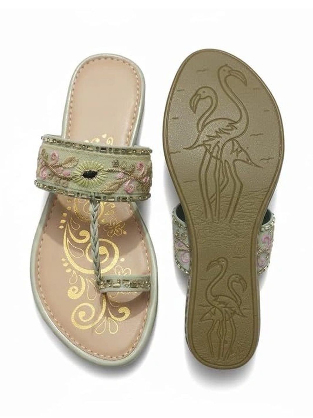 Chic Embroidered Kolhapuri Chappals for Women | Flamingo Sole Ethnic Footwear