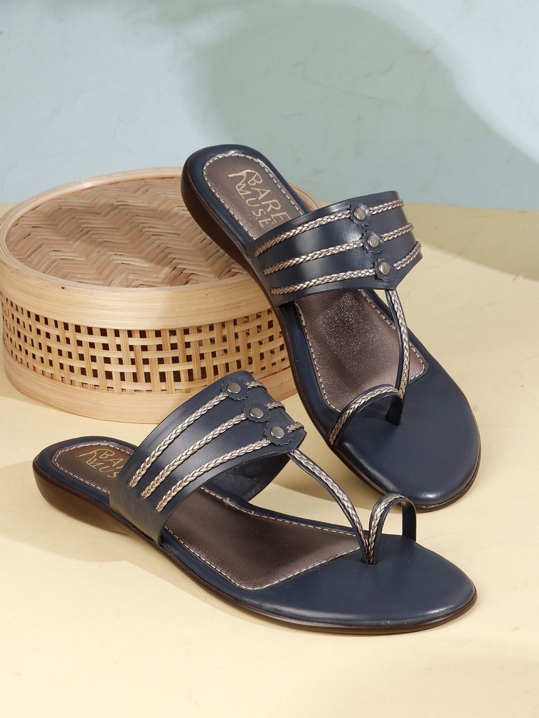 Chic Navy Kolhapuri Chappals for Women | Modern Ethnic Footwear