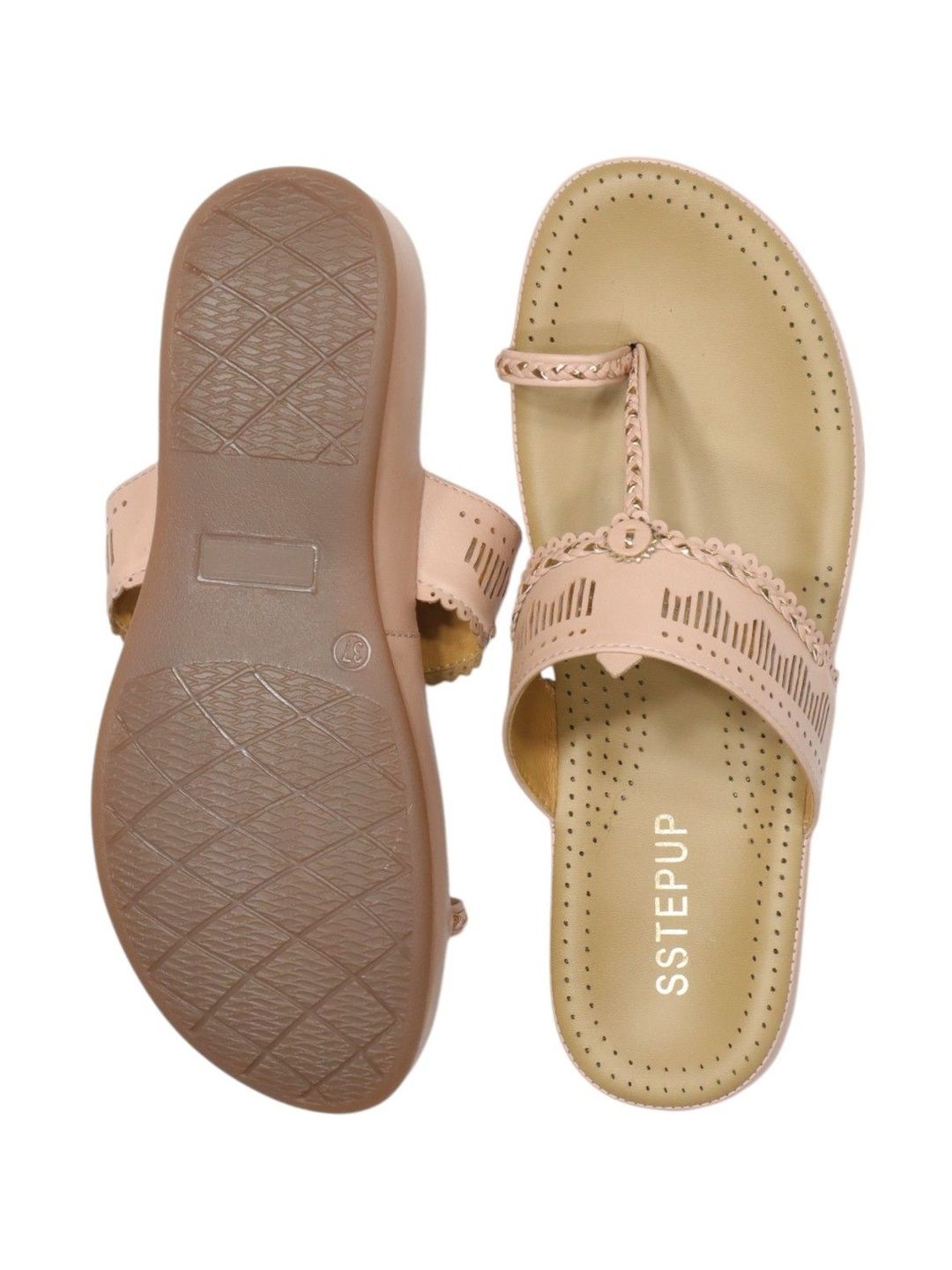 Chic Nude Kolhapuri Chappals for Women | SSTEPUP Ethnic Flats