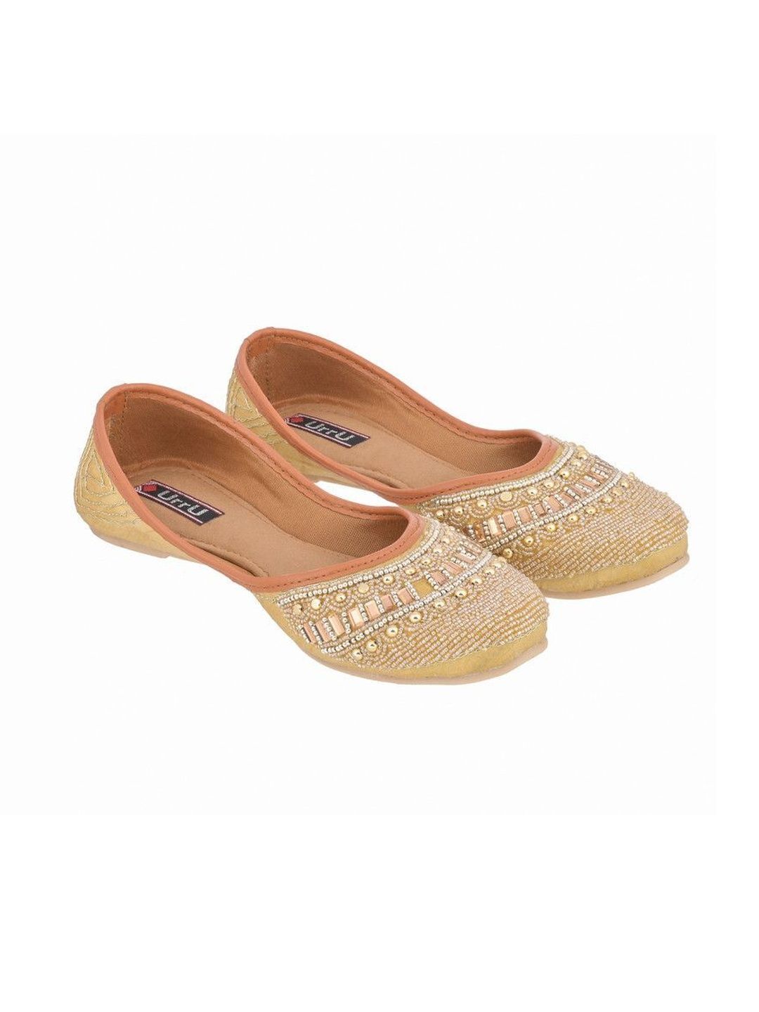 Dazzling Golden Embroidered Juttis for Women | Urru Festive Flats