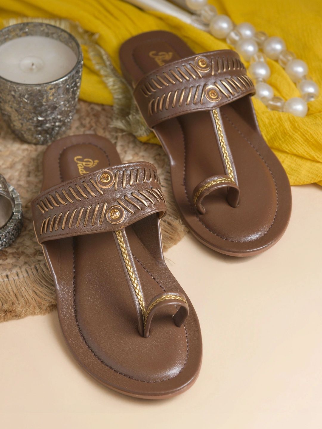 Elegant Brown Kolhapuri Chappals for Women | Traditional Indian Sandals