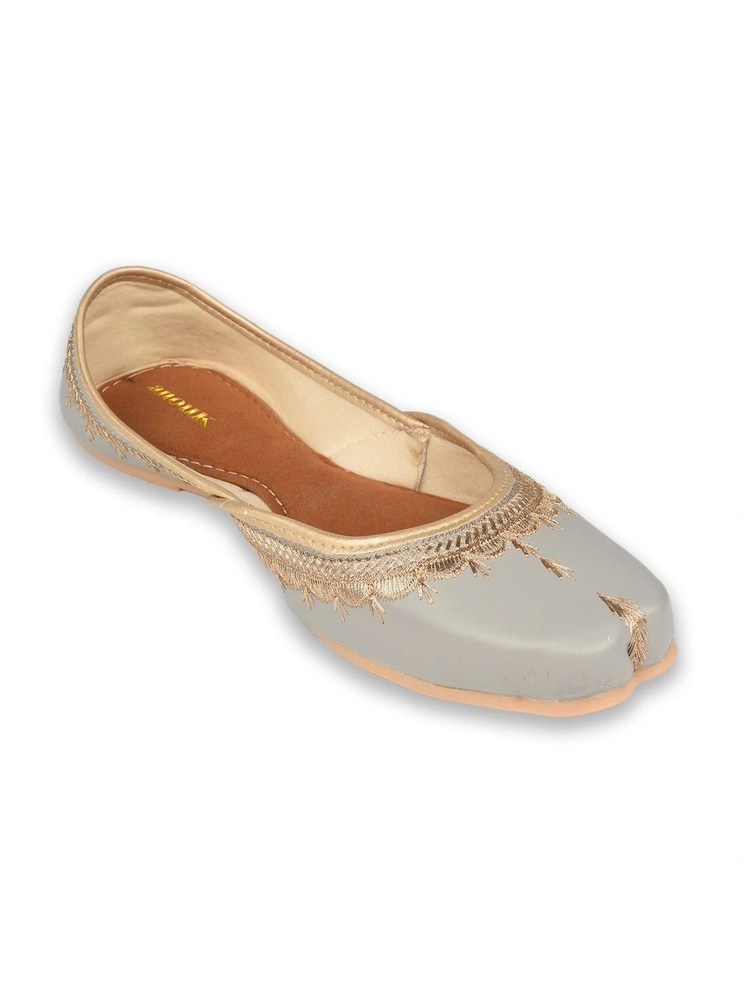 Elegant Grey Gold Embroidered Jutti | Women's Traditional Indian Mojari