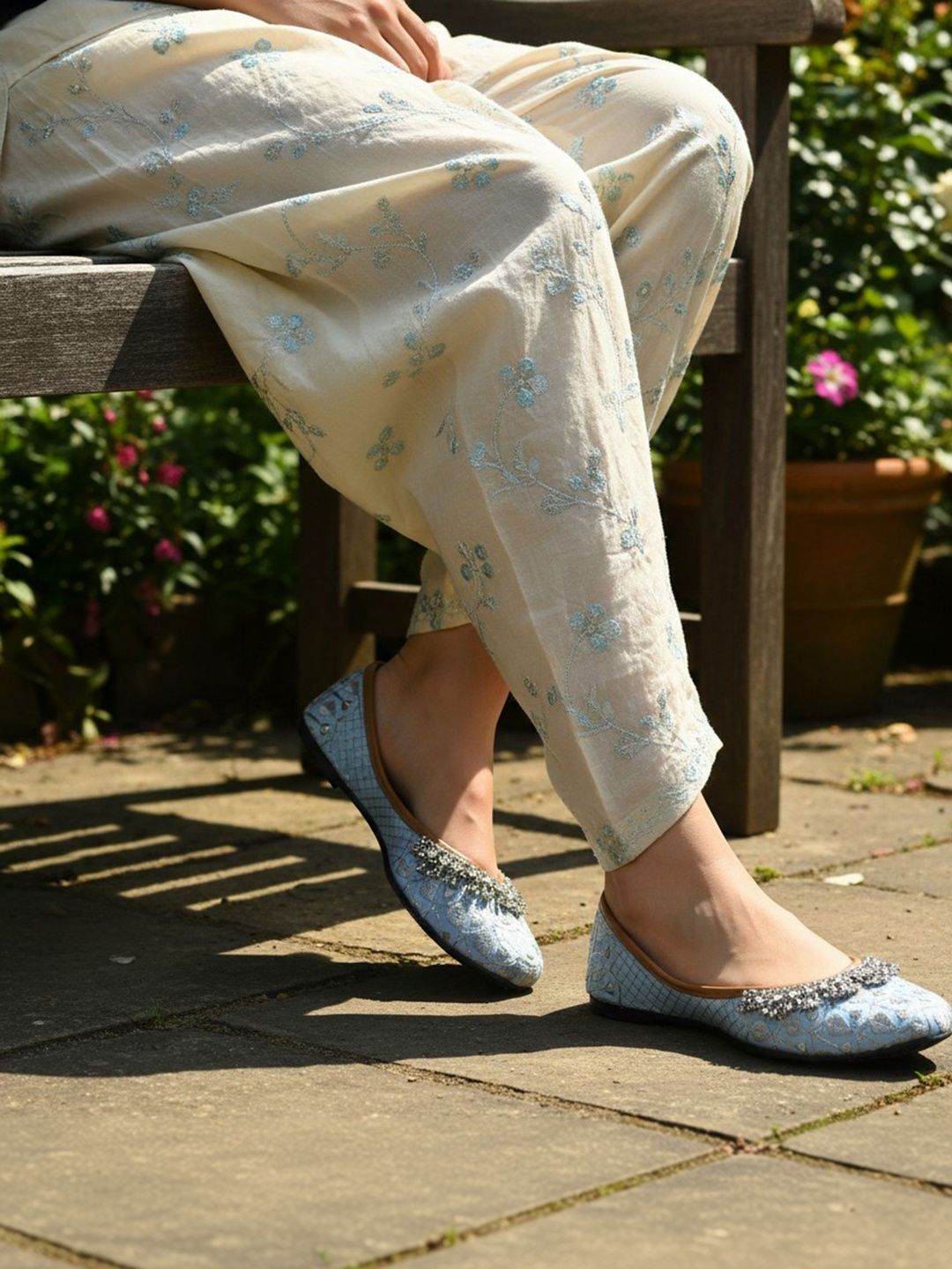 Elegant Light Blue Embellished Kolhapuri Chappals for Women