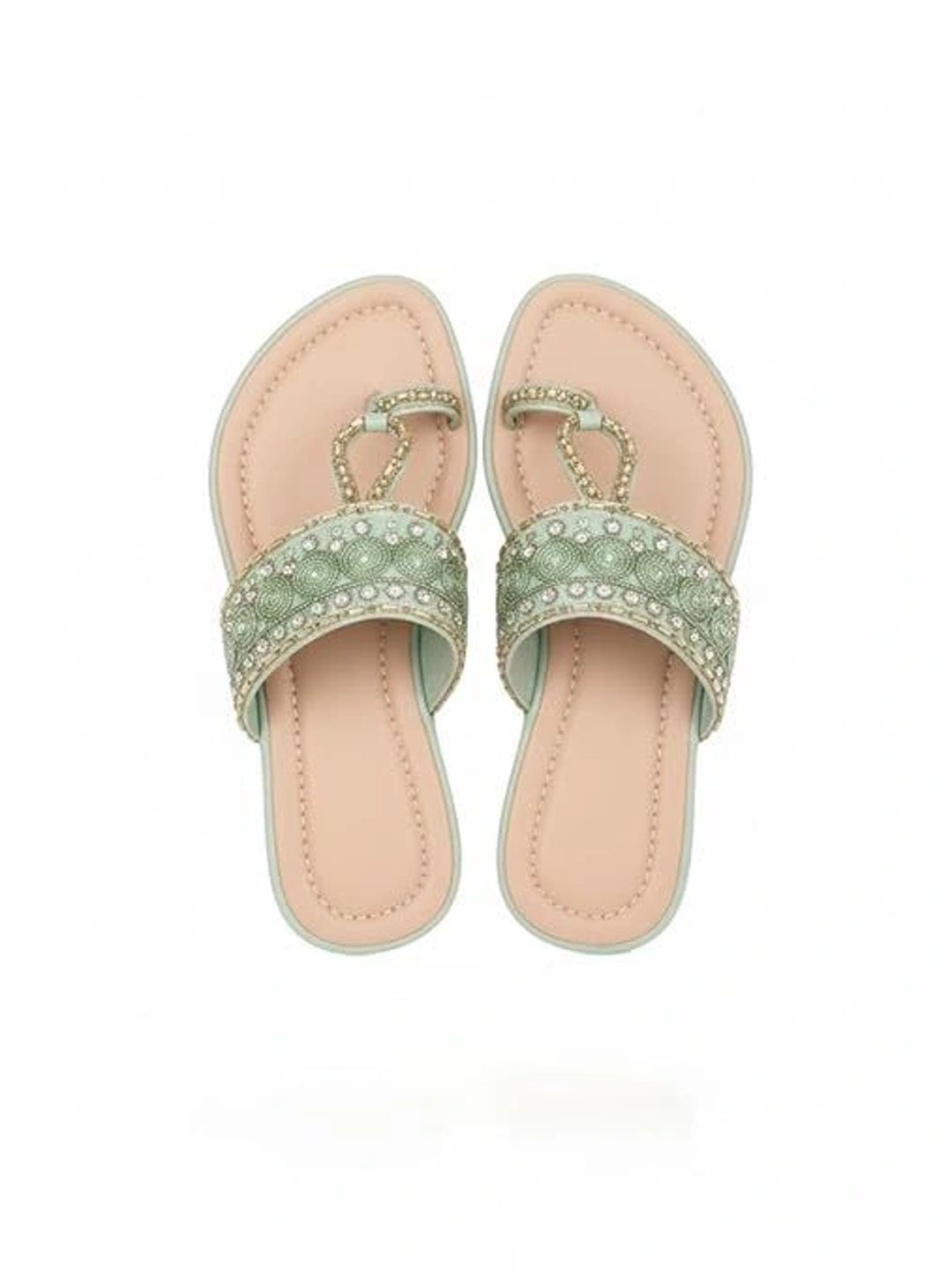 Elegant Mint Green Embellished Kolhapuri Chappals for Women