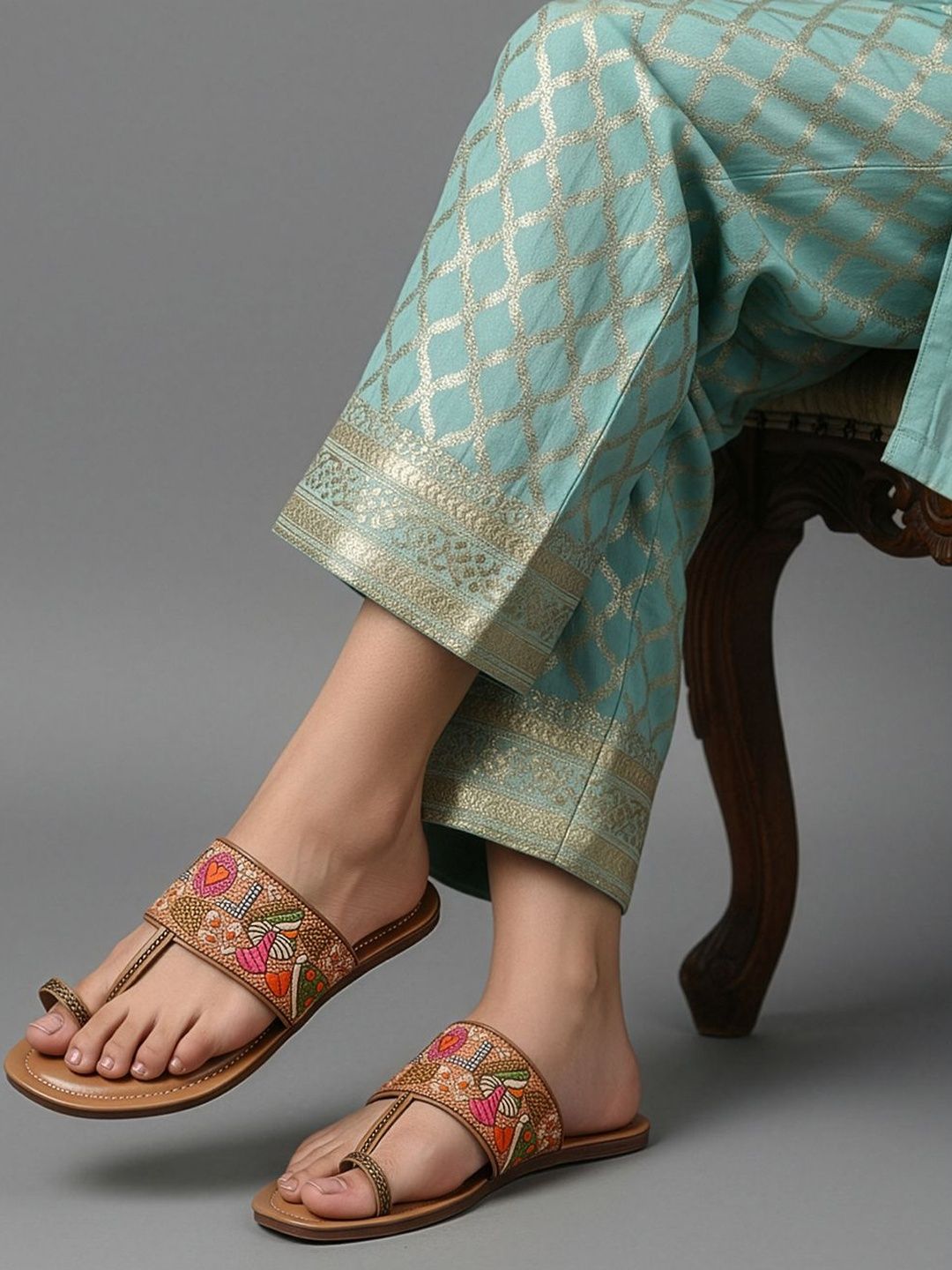 Elevate Your Style: Handcrafted Embroidered Kolhapuri Chappals for Women