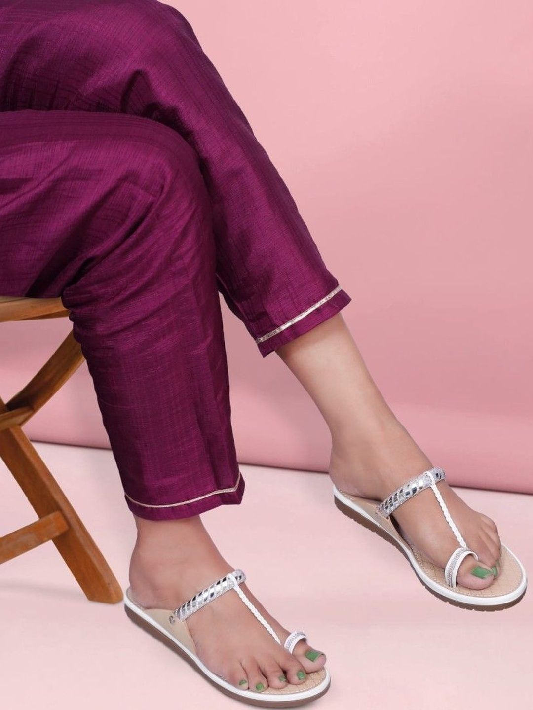 Elevate Your Style: Silver Braided Kolhapuri Chappals for Women