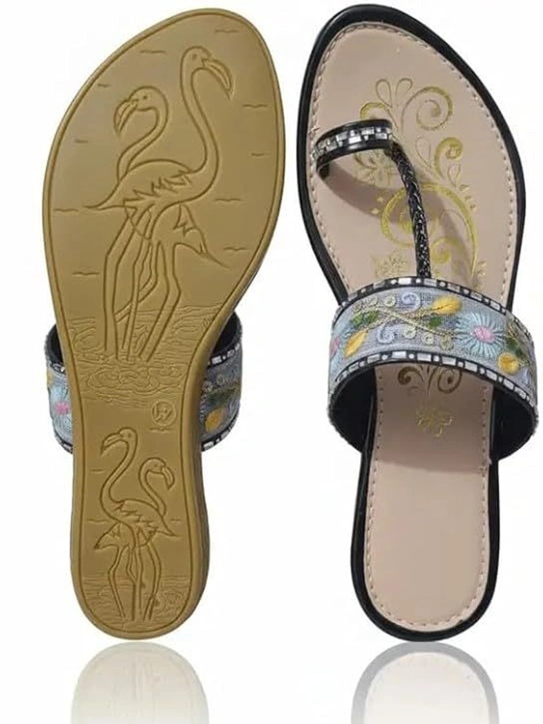 Embroidered Kolhapuri Chappals for Women | Modern Flat Sandals with Bling