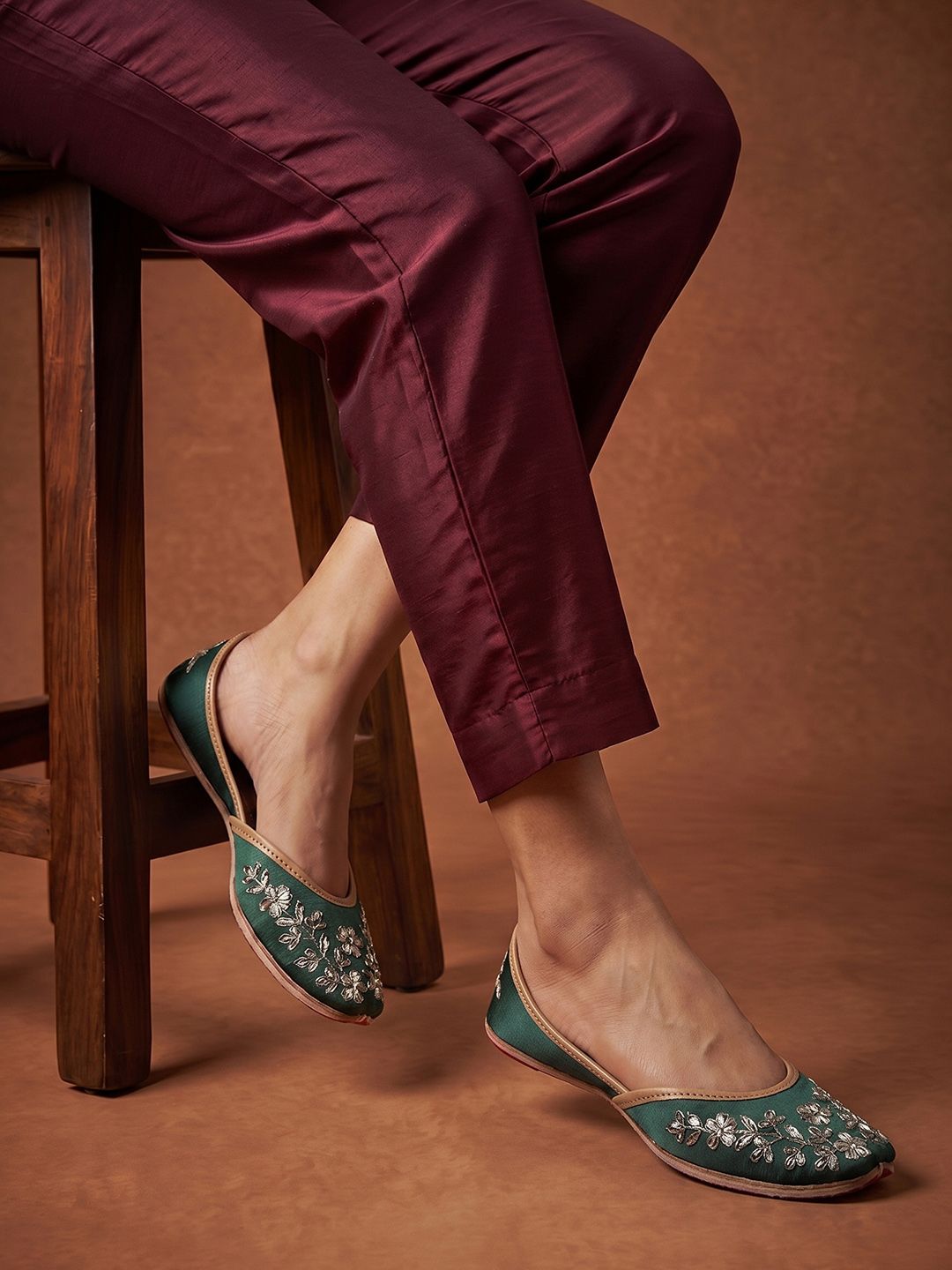 Emerald Embroidered Juttis for Women | Shop Traditional Indian Footwear