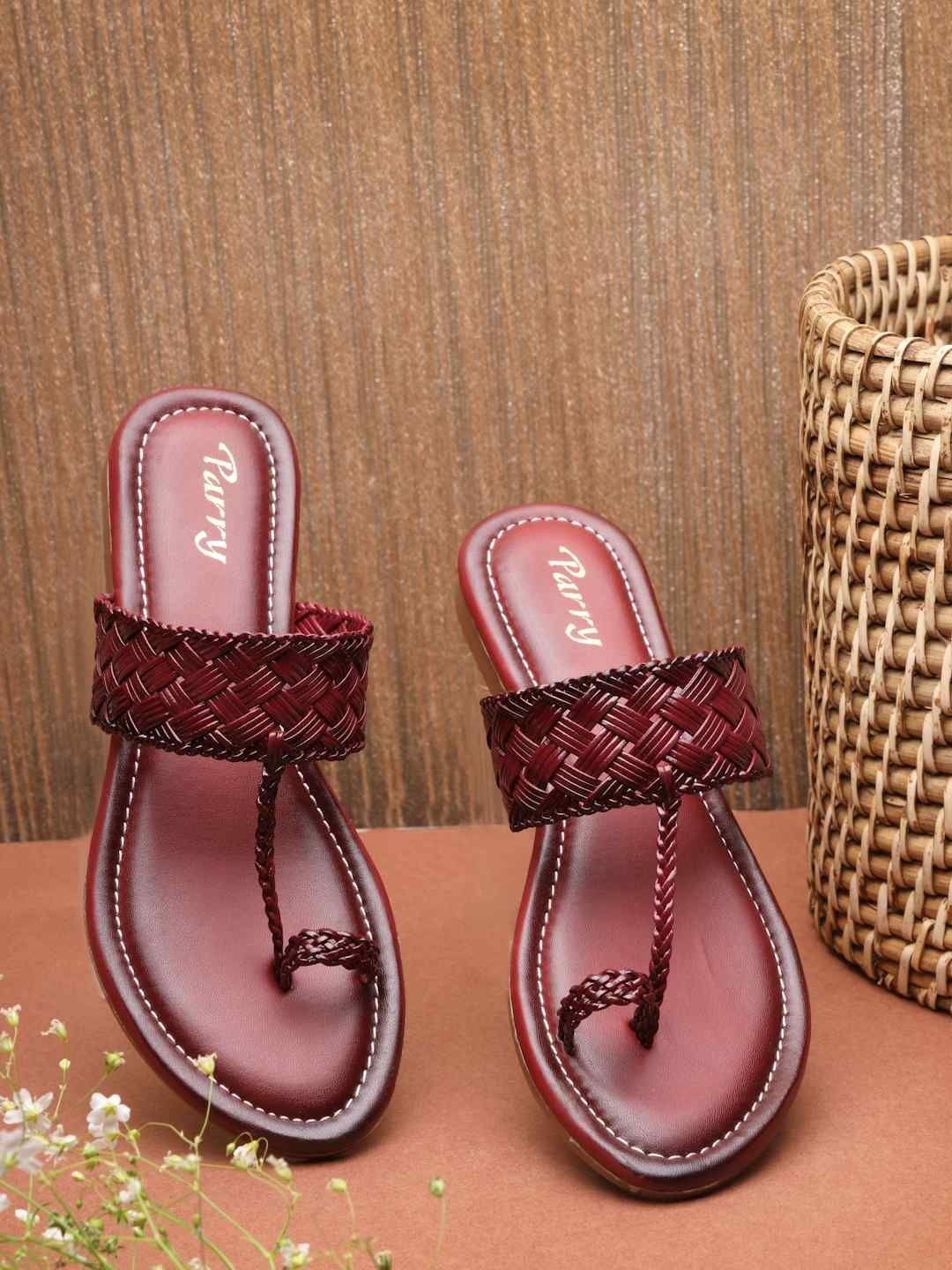 Exquisite Maroon Braided Kolhapuri Chappals for Women | Ethnic Style