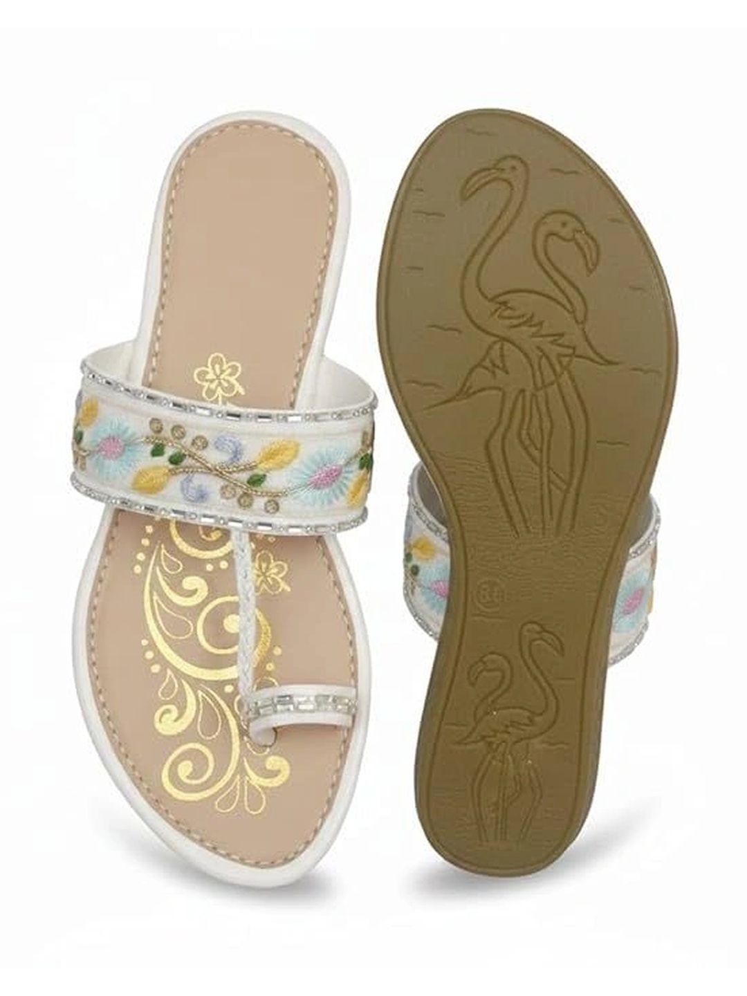 Floral Embroidered Kolhapuri Chappals for Women - Ethnic Chic Sandals
