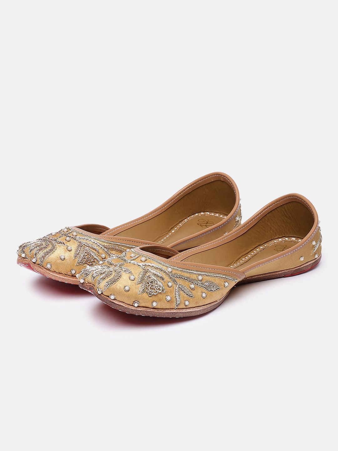 Golden Embroidered Kolhapuri Chappals for Women | Ethnic Flats