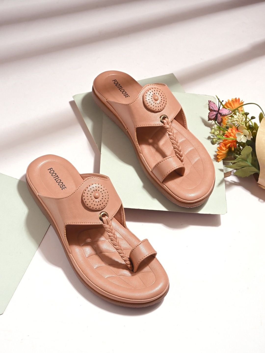 Graceful Pink Kolhapuri Chappals for Women | Footloose Comfort