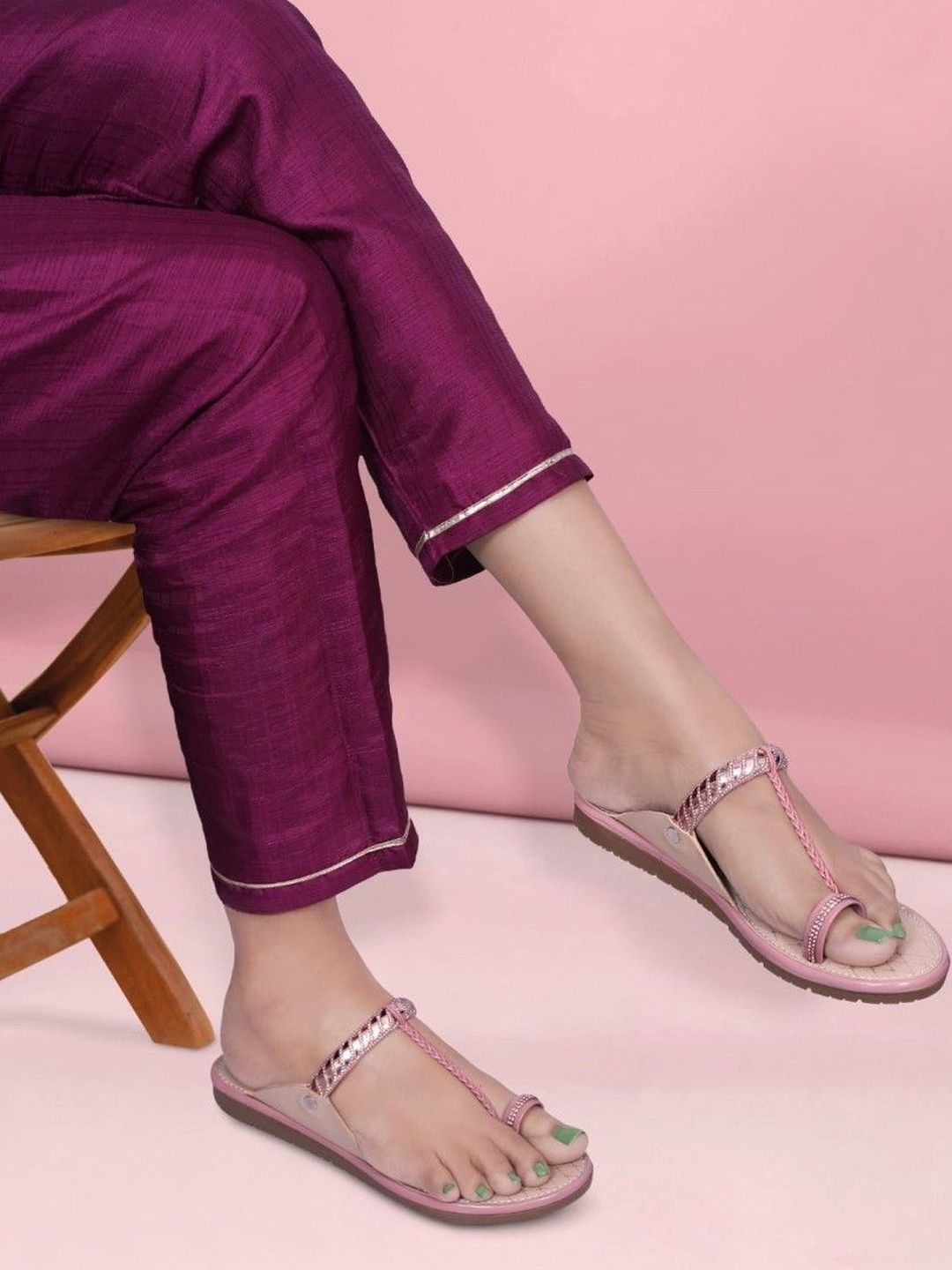 Pink Kolhapuri Chappals for Women: Shimmer & Style