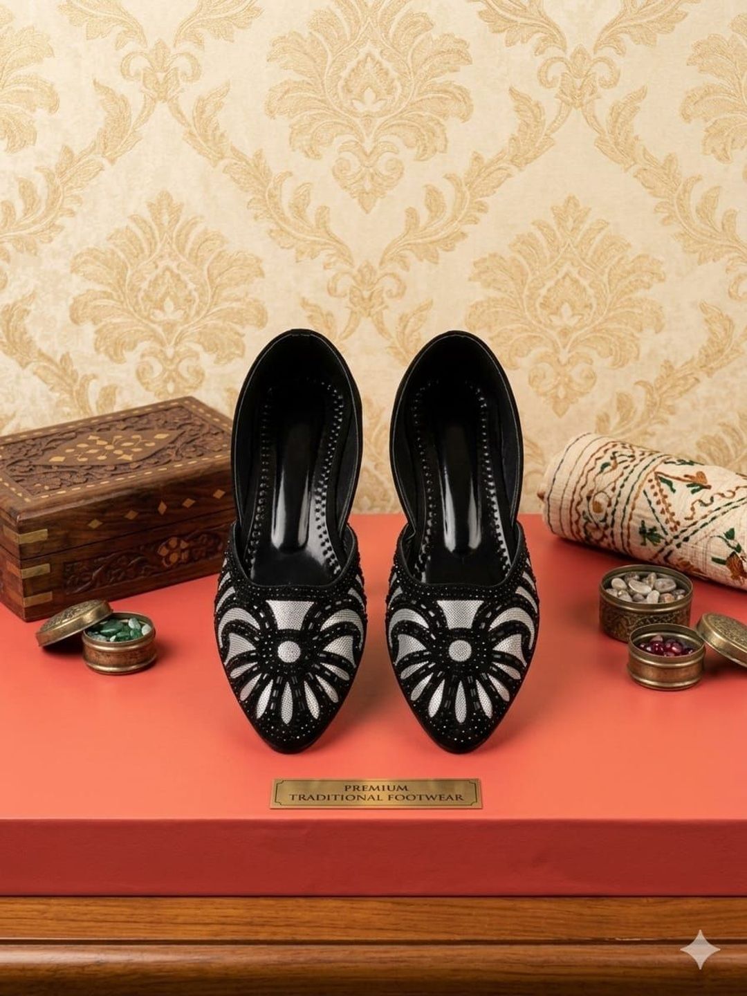 Premium Black Kolhapuri Chappals for Women | Intricate Silver Design