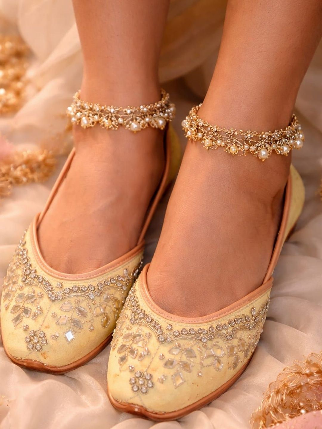 Regal Steps: Embellished Juttis & Artificial Pearl Anklets for Women