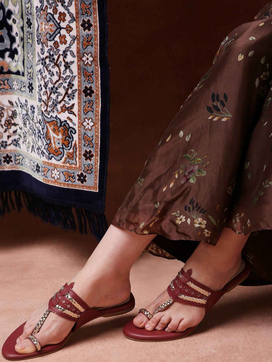 Shop Maroon Kolhapuri Chappals for Women | Traditional Indian Footwear
