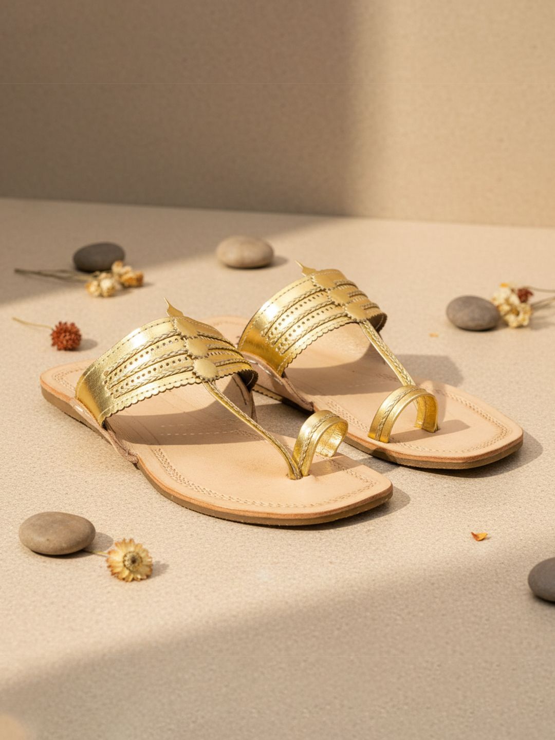 Step into Style: Golden Kolhapuri Chappals for Women in India