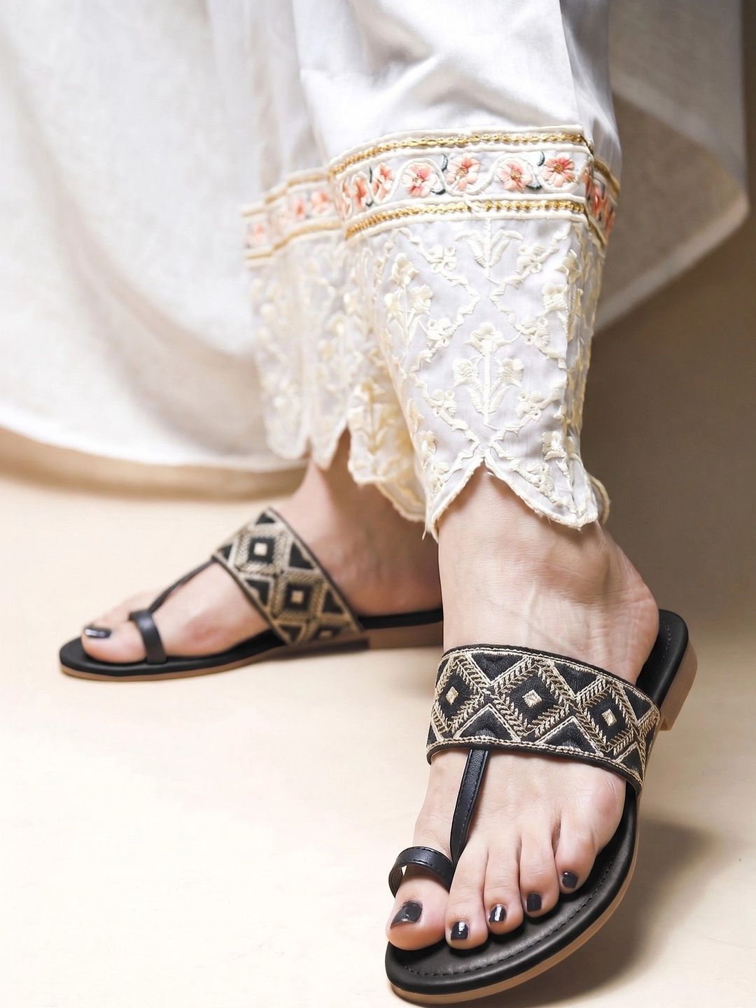 Step into Tradition: Embroidered Kolhapuri Chappals for Women