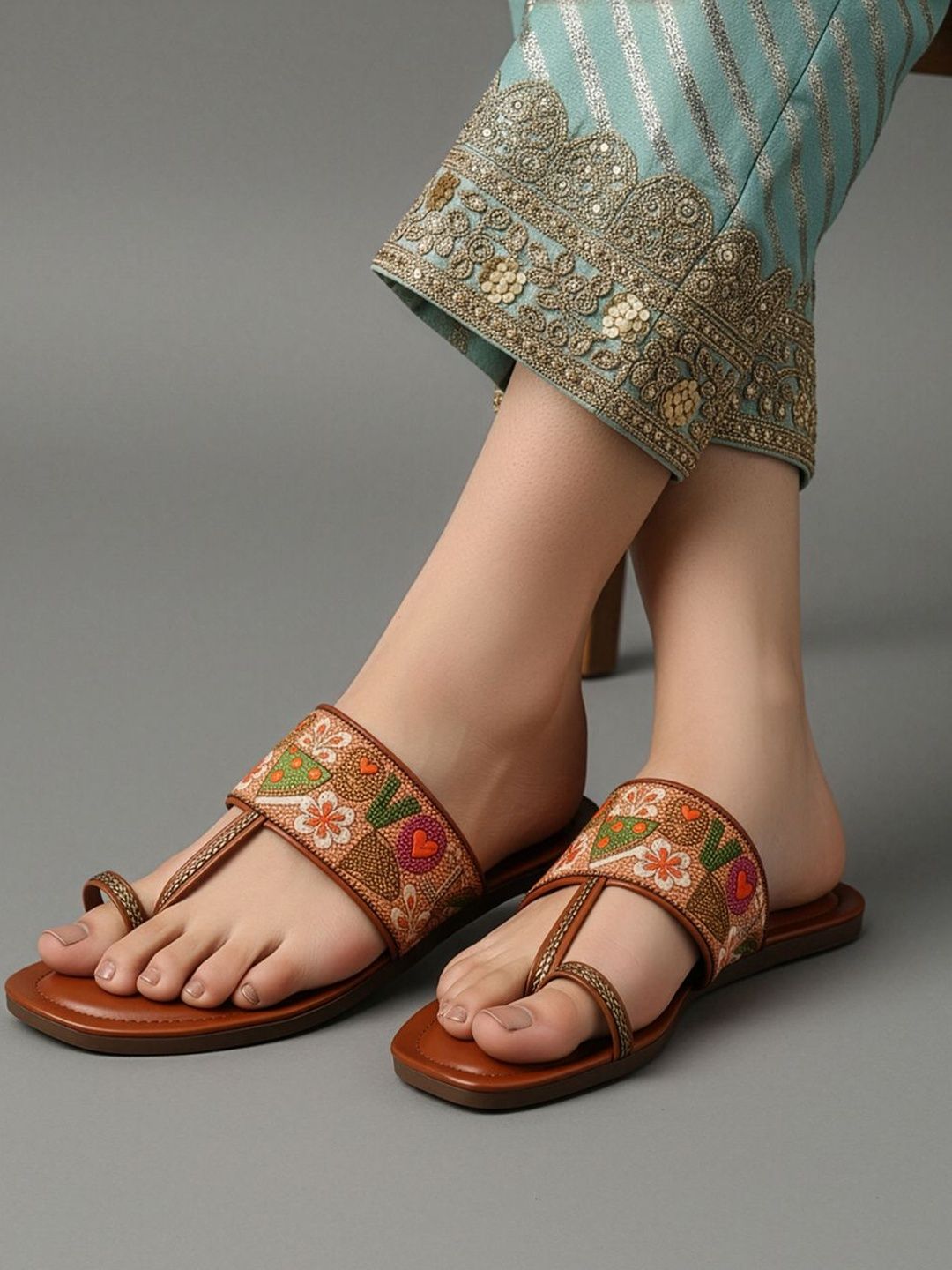 Vibrant Embroidered Kolhapuri Chappals for Women | Ethnic Indian Style
