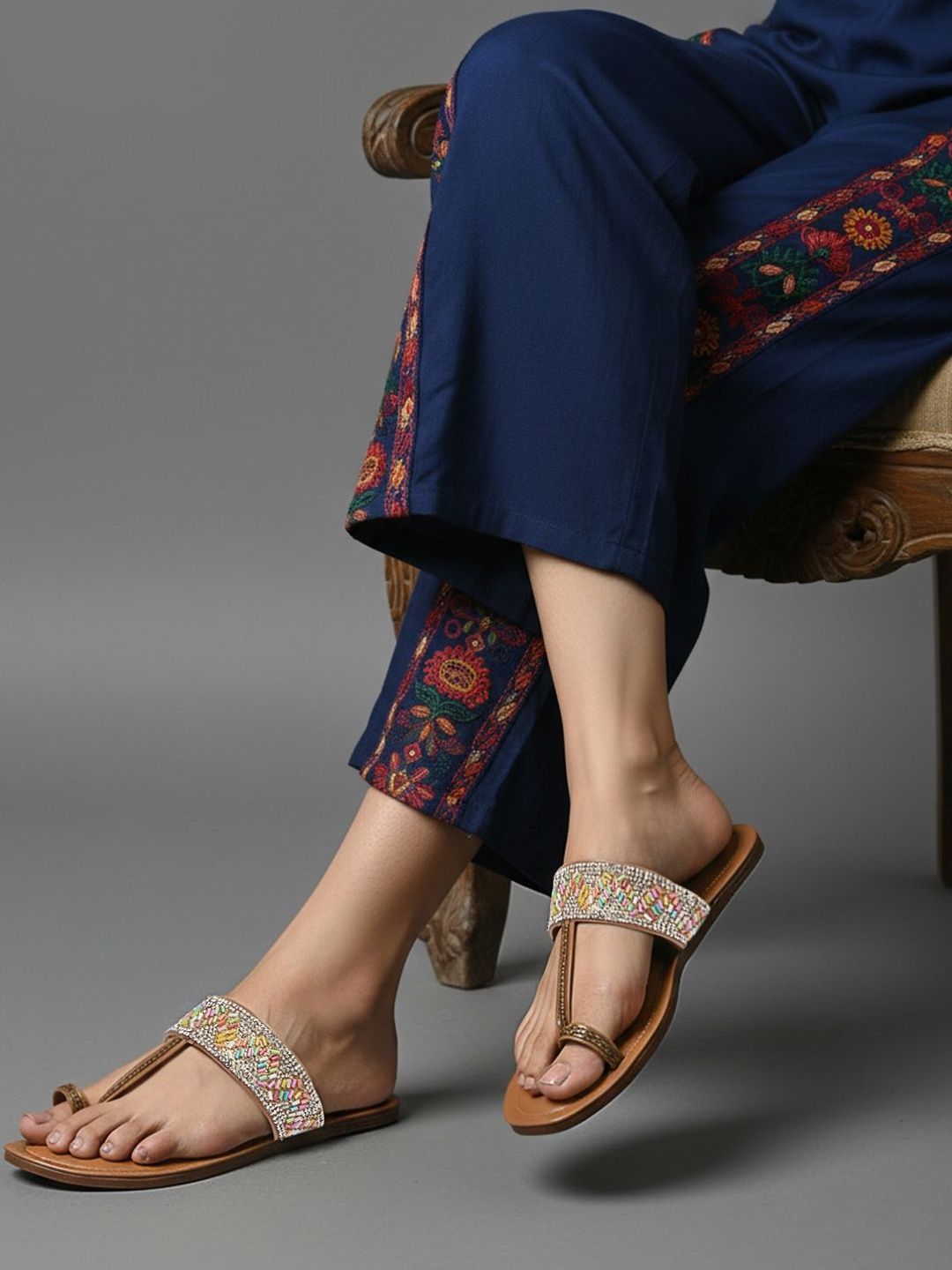 Vibrant Embroidered Kolhapuri Chappals for Women | Ethnic Style Footwear