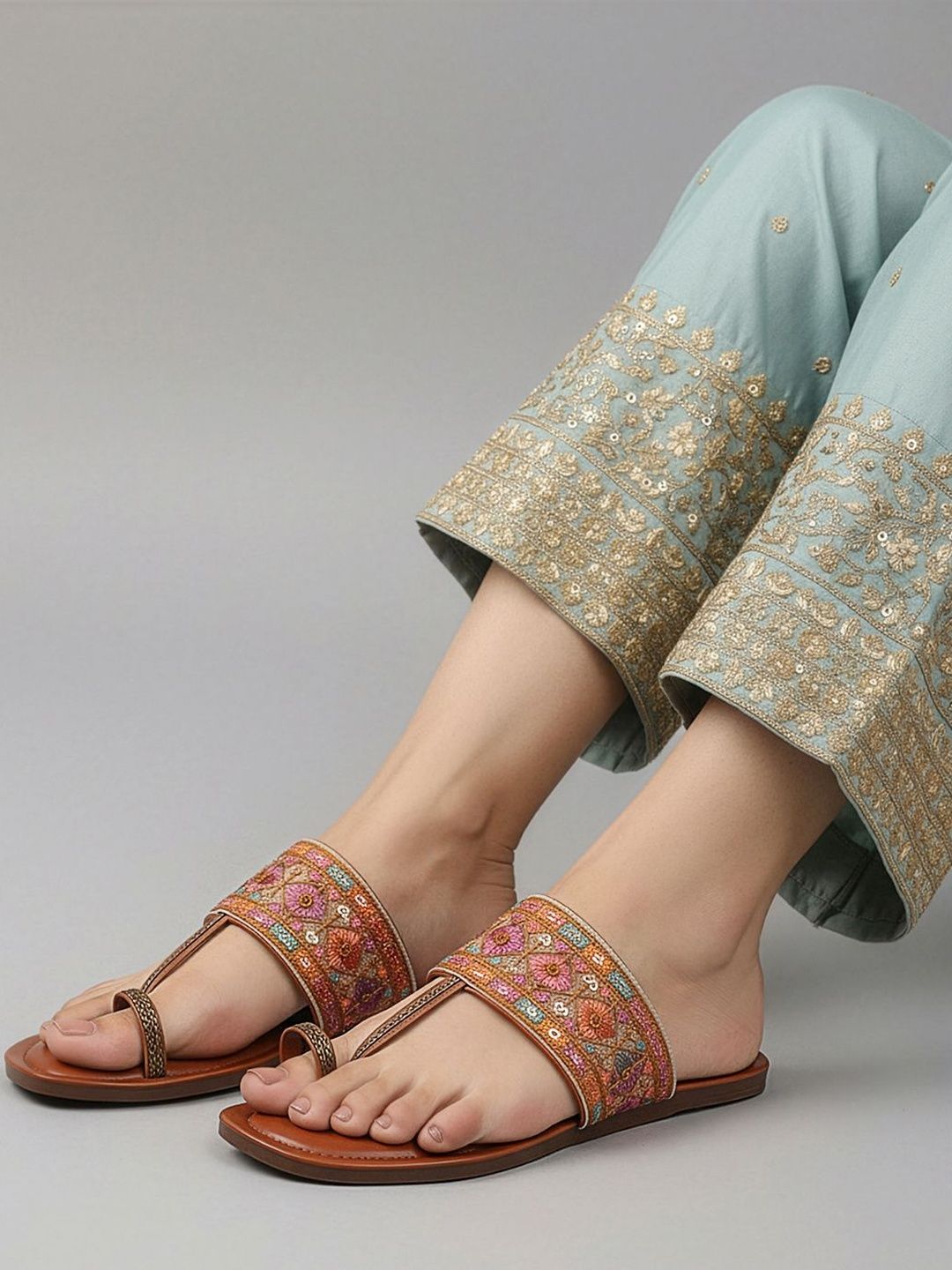 Vibrant Embroidered Kolhapuri Chappals for Women | Ethnic Style