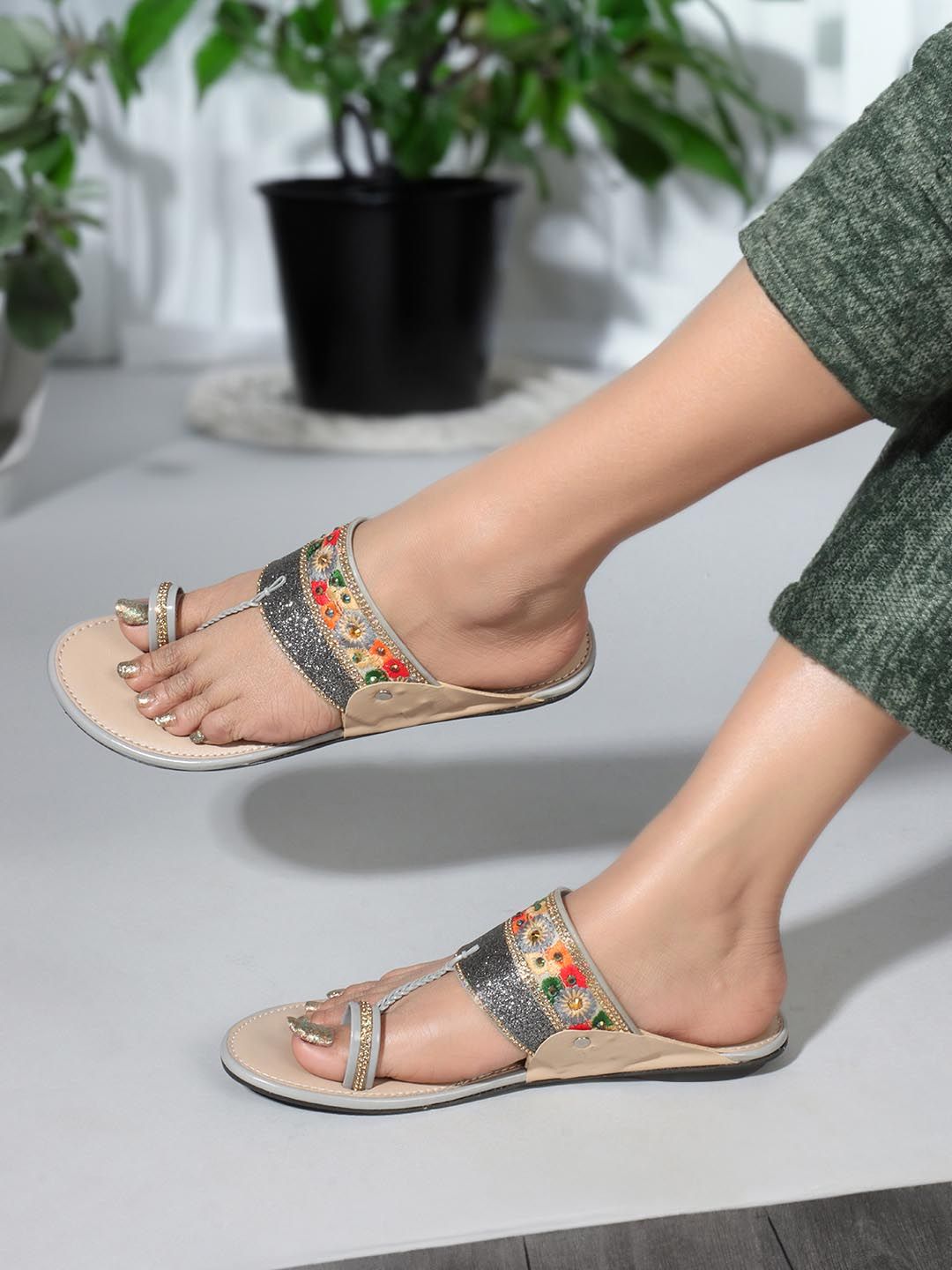 Vibrant Embroidered Kolhapuri Chappals for Women | Shop Ethnic Indian Footwear