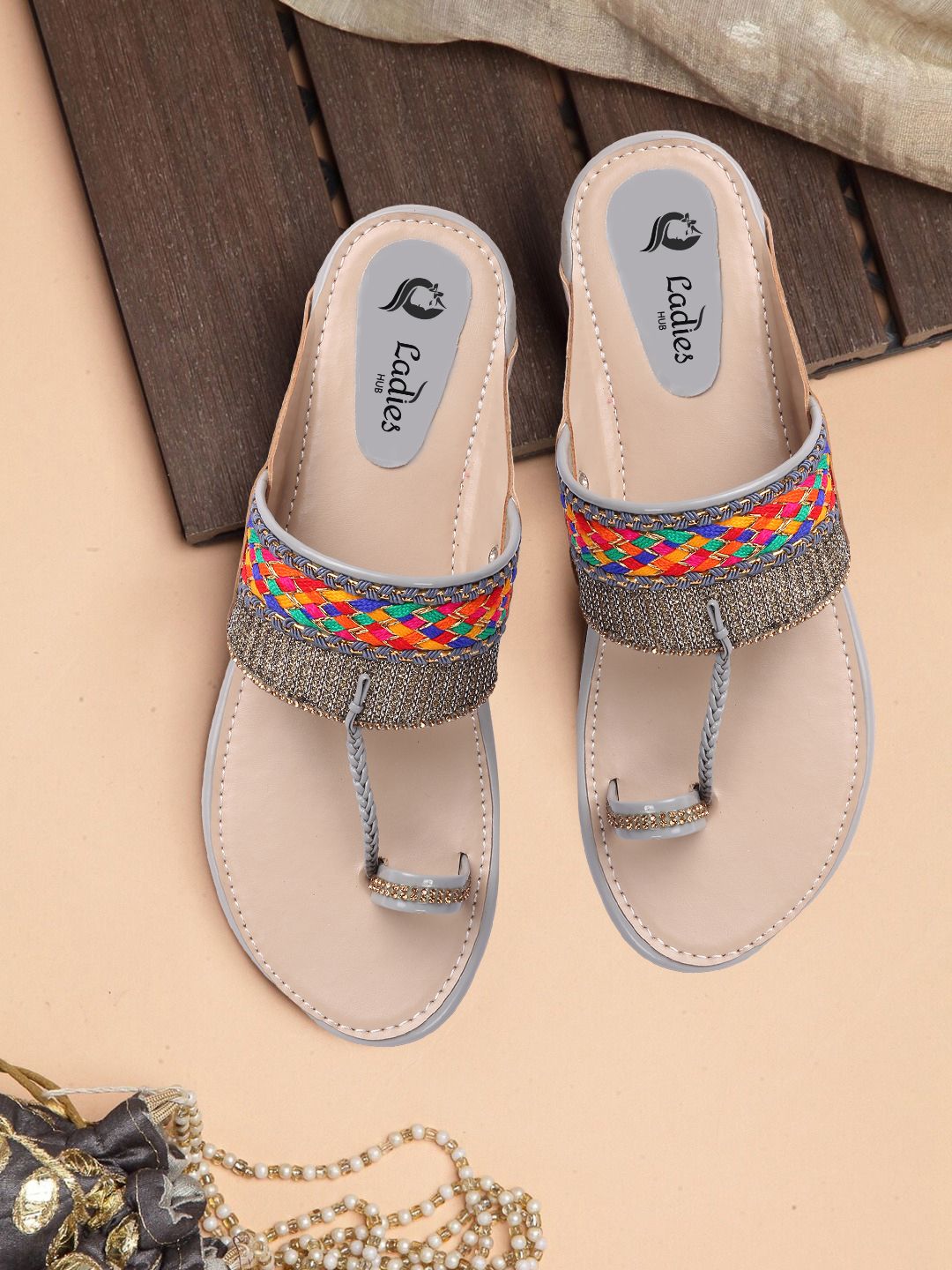 Vibrant Kolhapuri Chappals for Women: Ethnic Indian Footwear with Colorful Straps