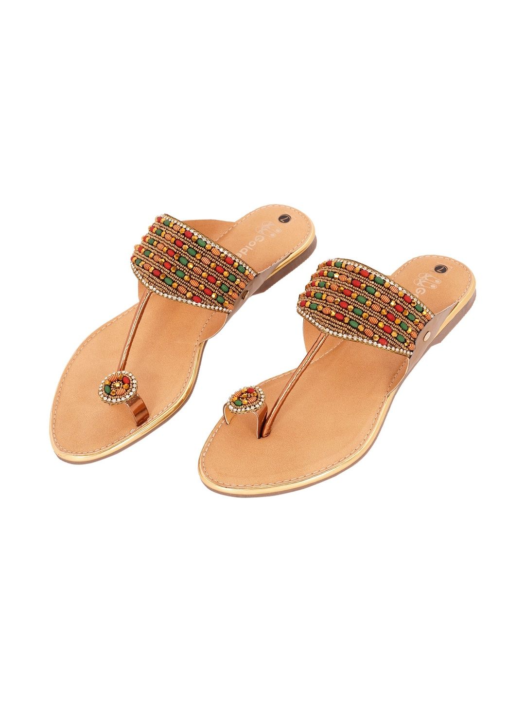 Vibrant Multicolored Beaded Kolhapuri Chappals for Women | Ethnic Flats