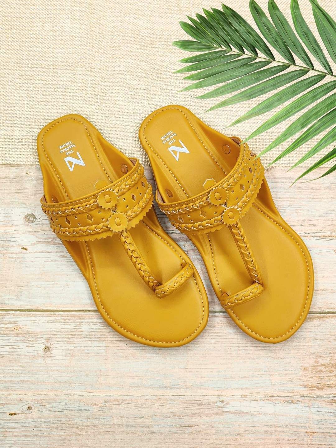 Vibrant Mustard Yellow Kolhapuri Chappals for Women | Ethnic Sandals India